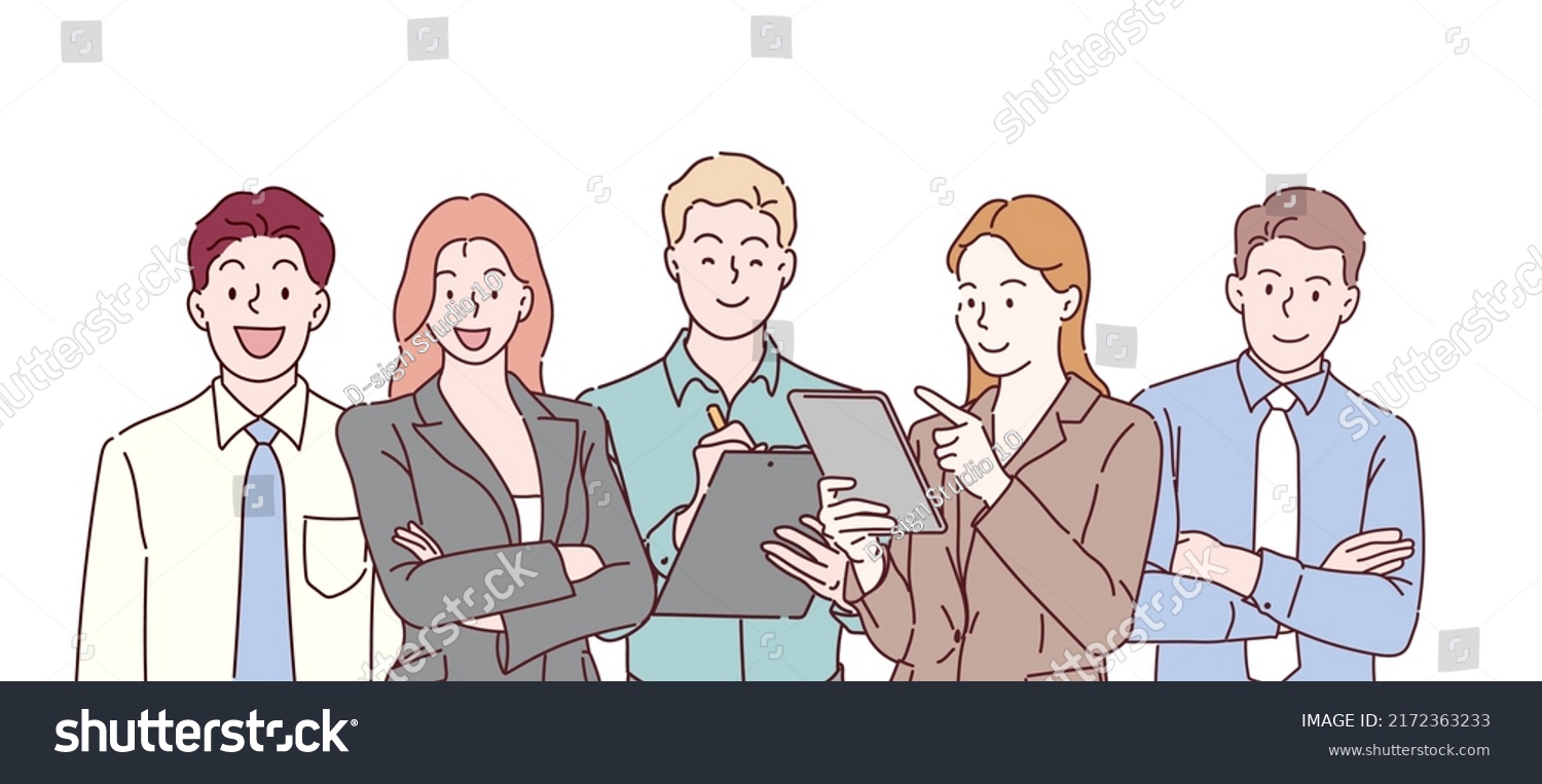Group of business people to successful. Business team with determination and confidence. Hand drawn in thin line style, vector illustrations. #2172363233