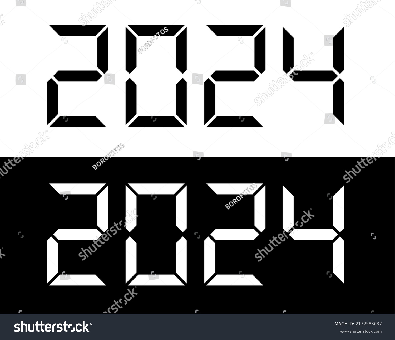 Year 2024 black and white digital numbers font. Royalty Free Stock