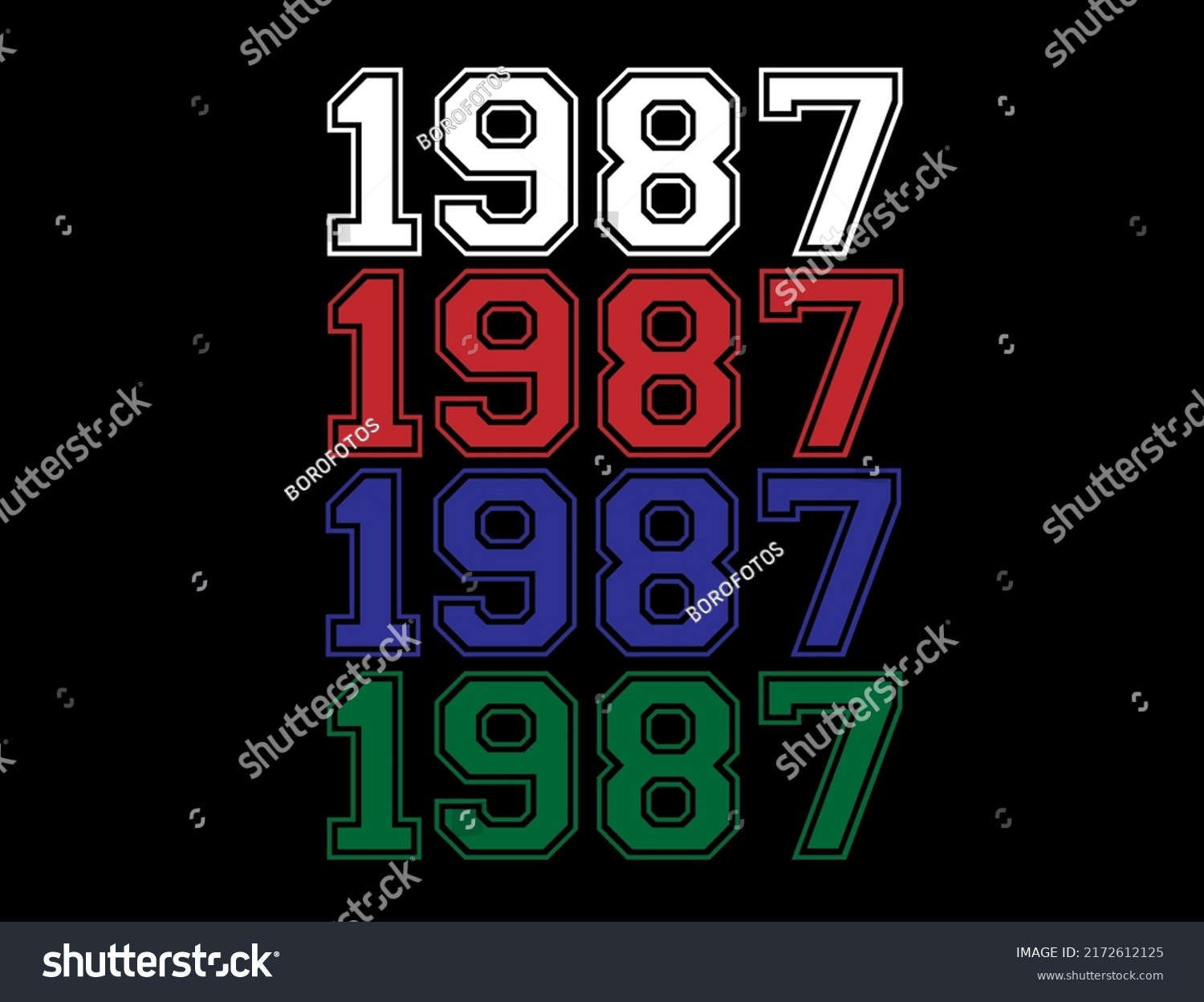 Year 1987 school font, numeral in white, red, - Royalty Free Stock ...