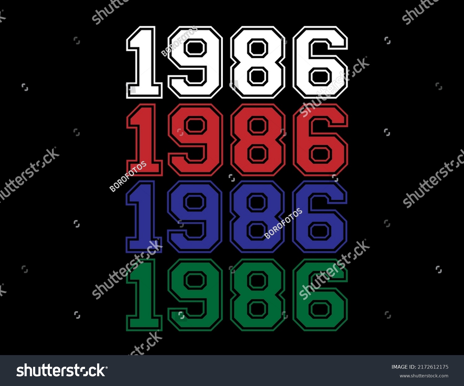 Year 1986 school font, numeral in white, red, - Royalty Free Stock ...