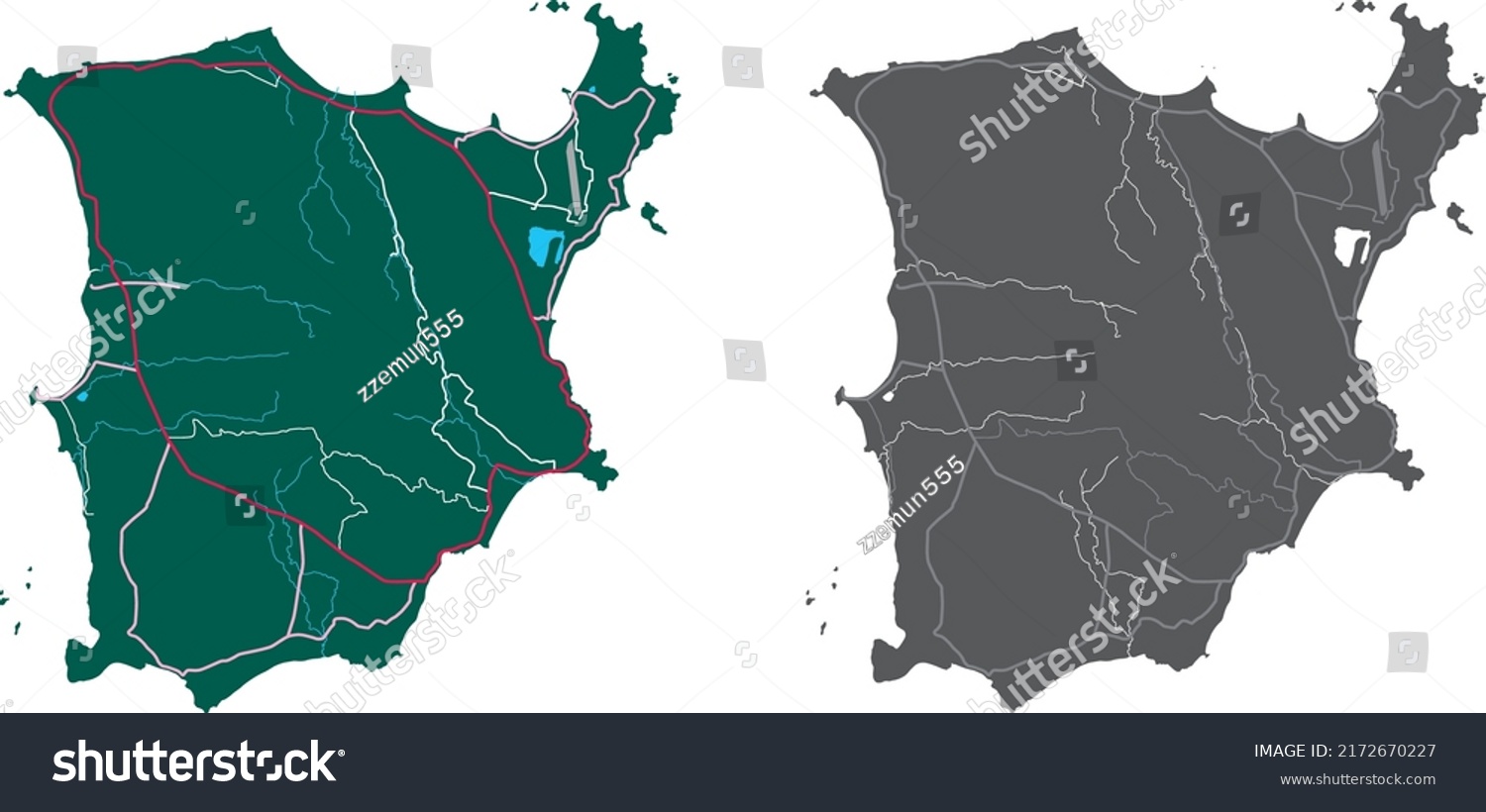 Vector map of Koh Samui with roads and rivers. - Royalty Free Stock ...