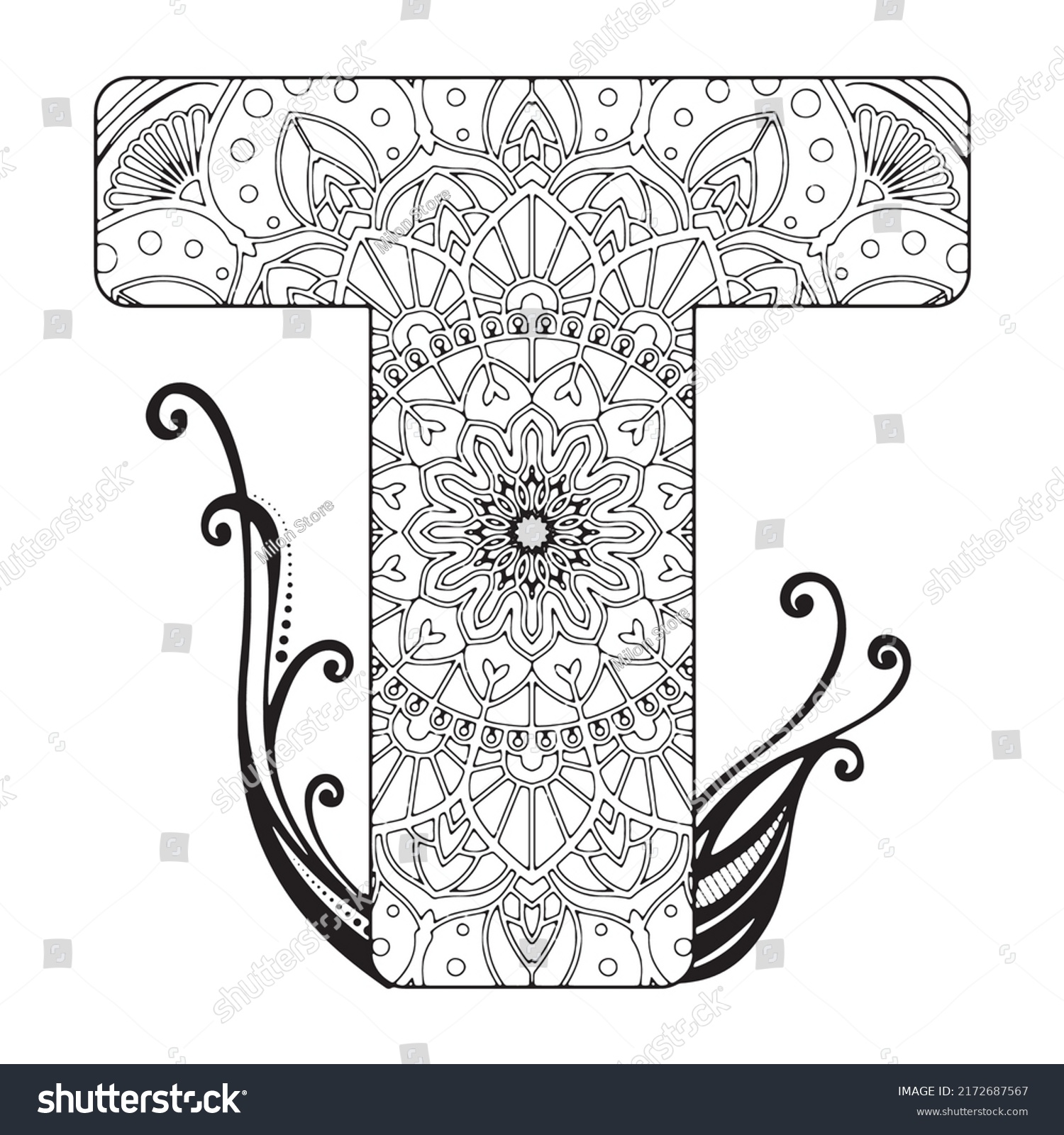 Zentangle stylized alphabet. Mandala letter. - Royalty Free Stock ...