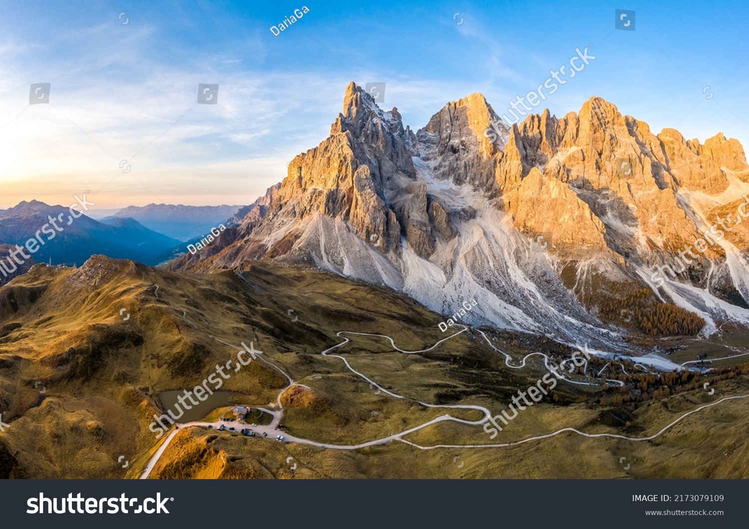 Mountain rock landscape. Winding road near mountain rock landscape #2173079109