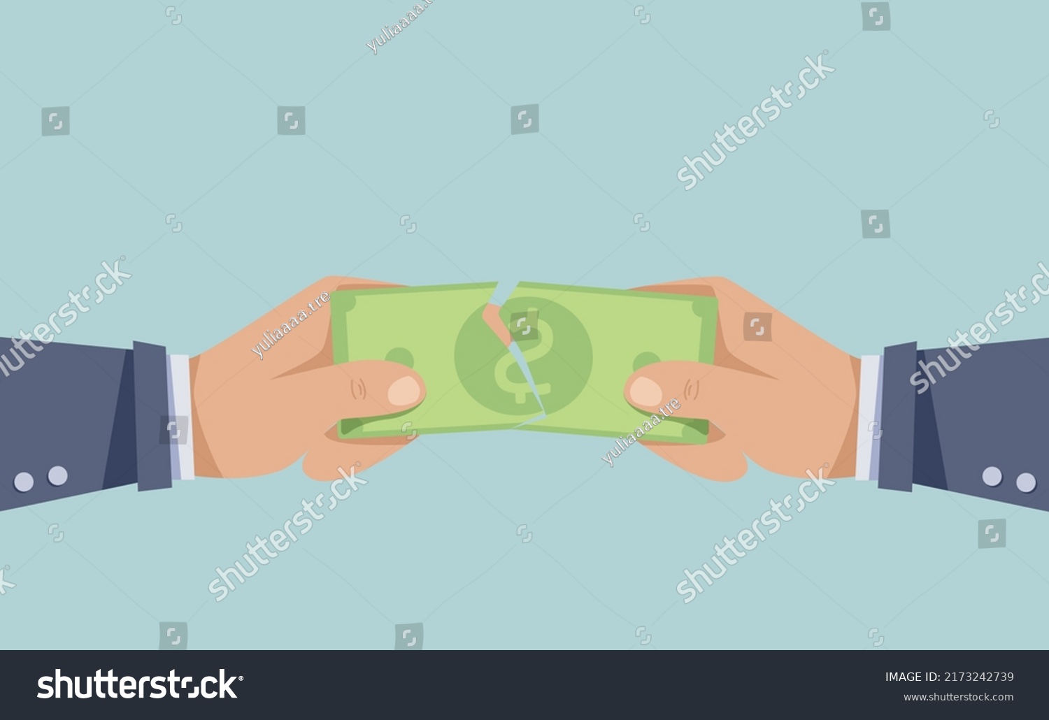 Hands tearing a banknote into two parts. - Royalty Free Stock Vector ...