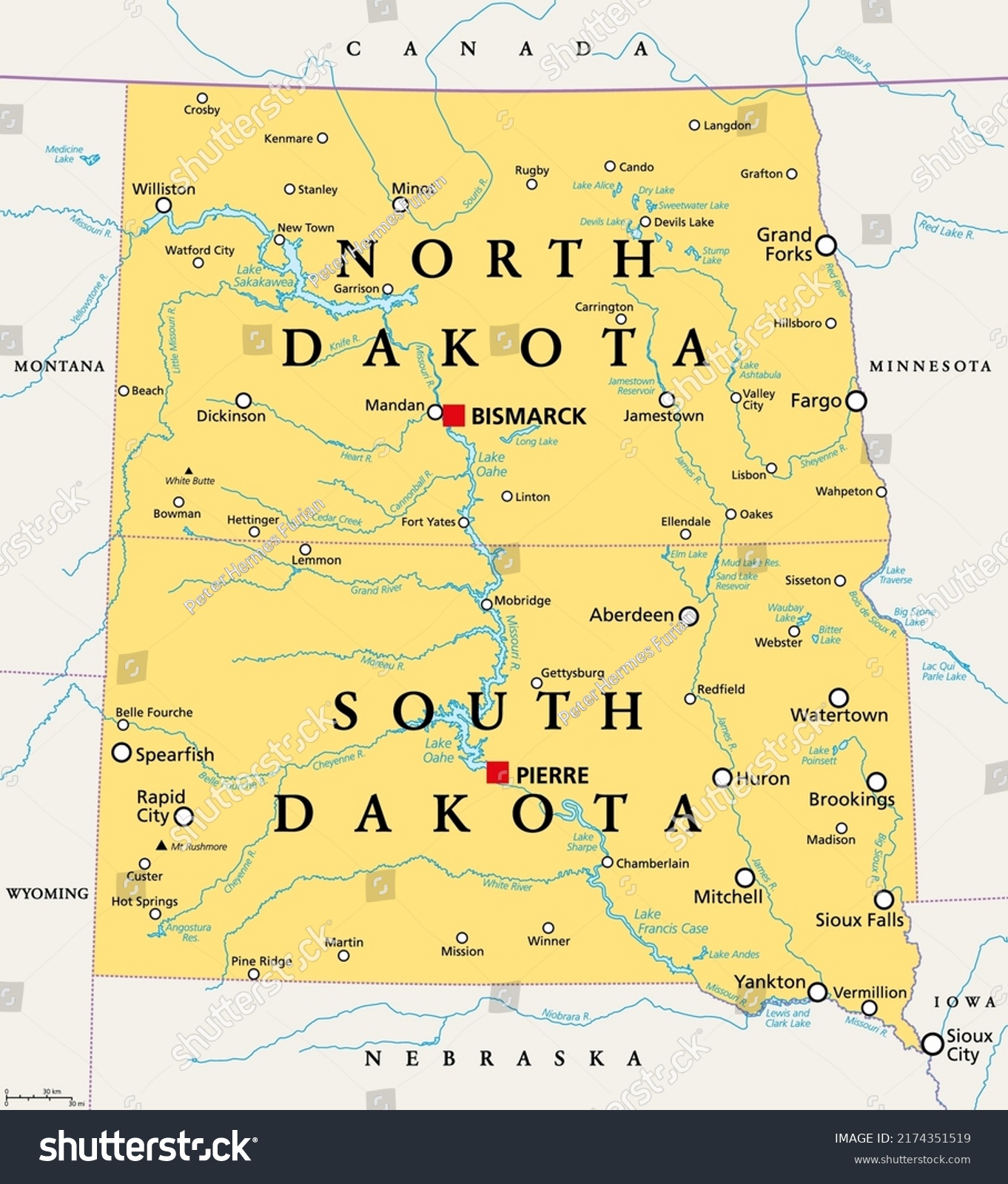 The Dakotas, political map. Collective term for - Royalty Free Stock ...