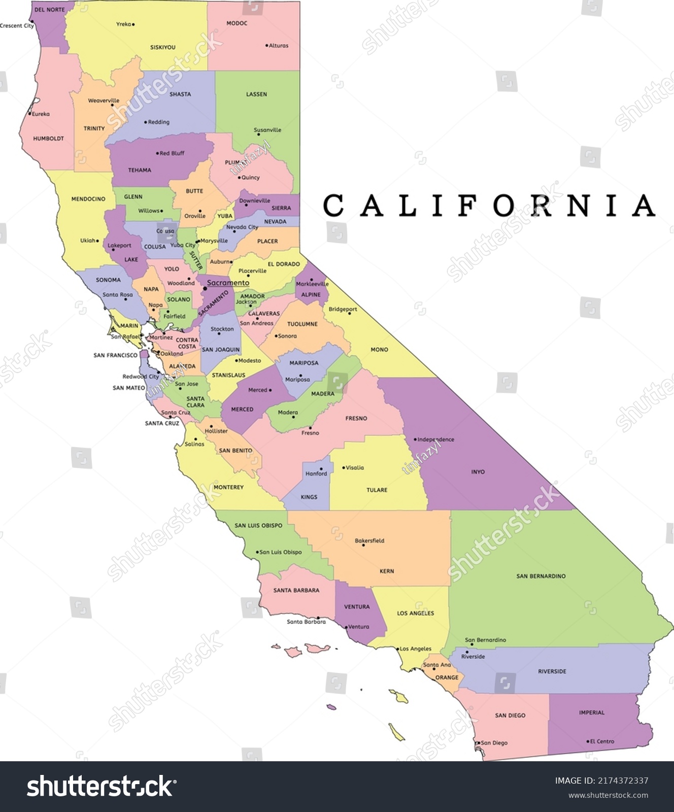 California state administrative map with - Royalty Free Stock Vector ...