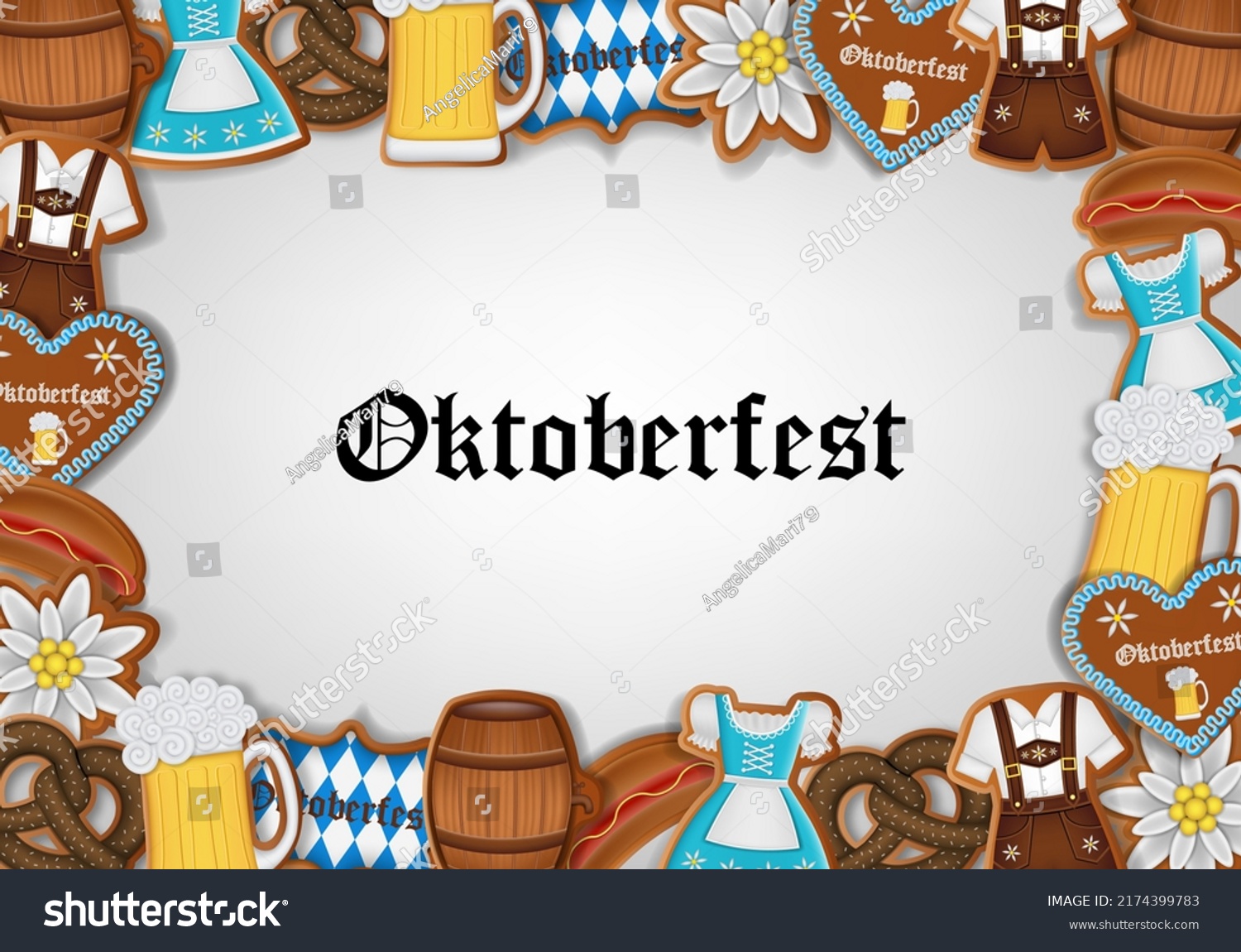 oktoberfest background with gingerbread cookies frame #2174399783