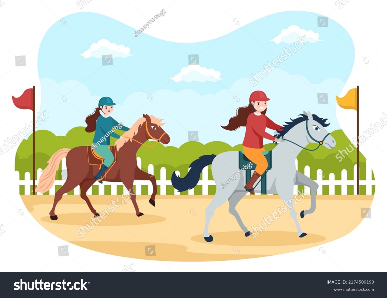 Horse Race Cartoon Illustration with Characters - Royalty Free Stock ...