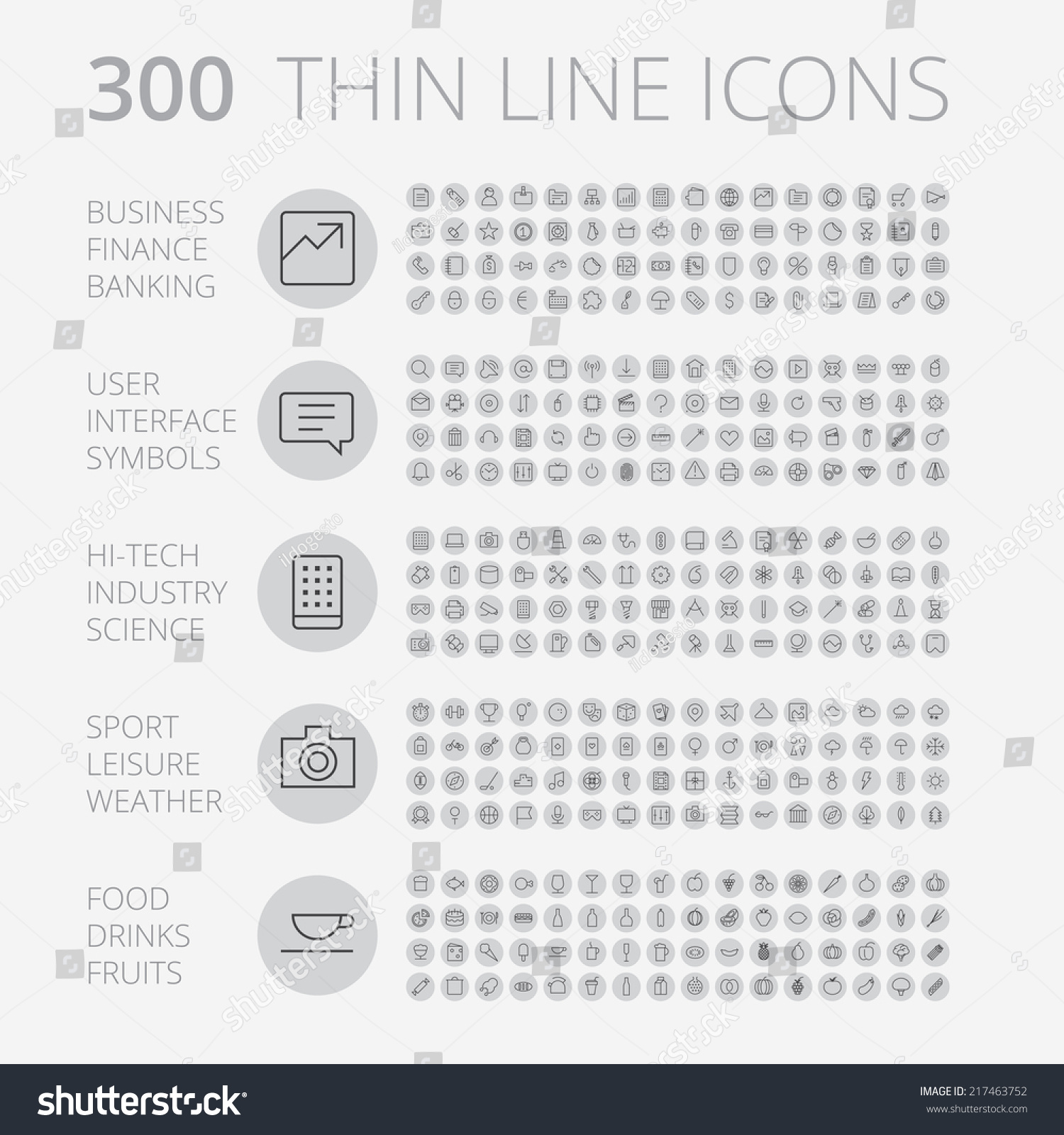 Thin Line Icons For Business, Interface, Leisure and Food. Vector eps10. #217463752