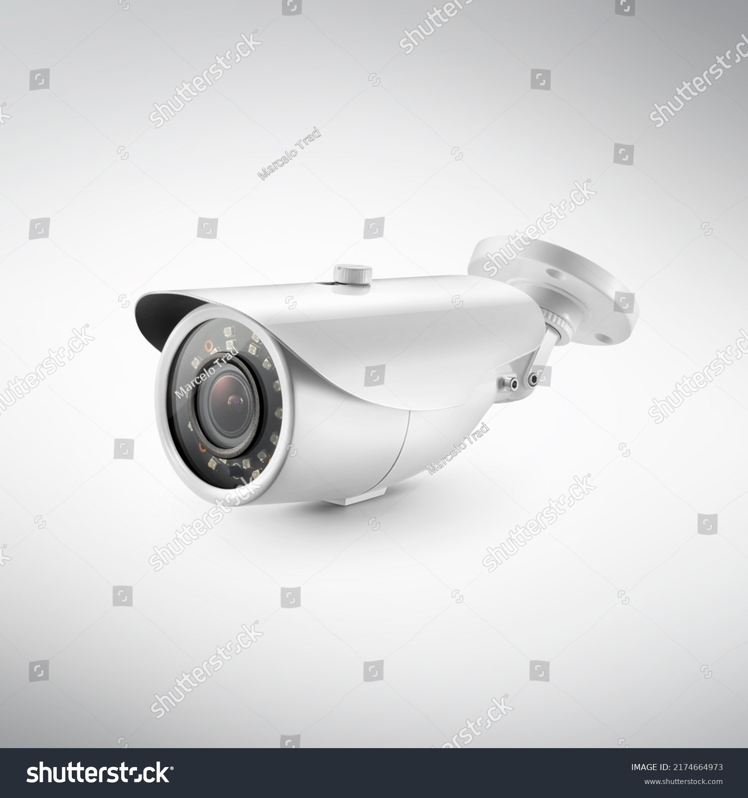 Three quarter view of varifocal surveillance camera, isolated on white  #2174664973