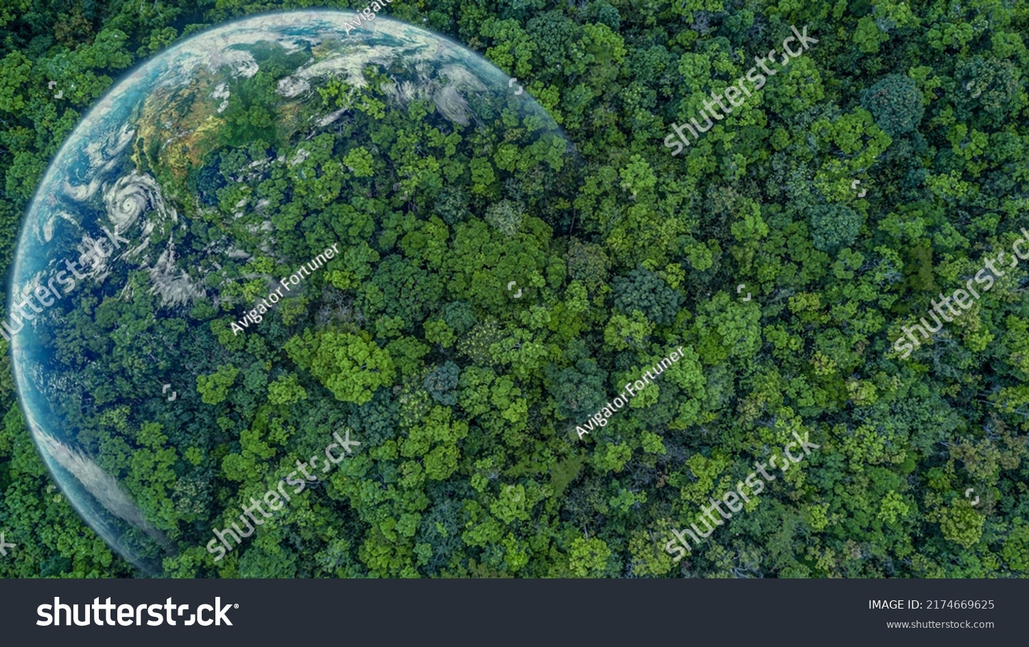 Aerial top view green forest with earth, Green planet in your hands, Save Earth, Texture of forest view from above ecosystem and healthy environment. #2174669625