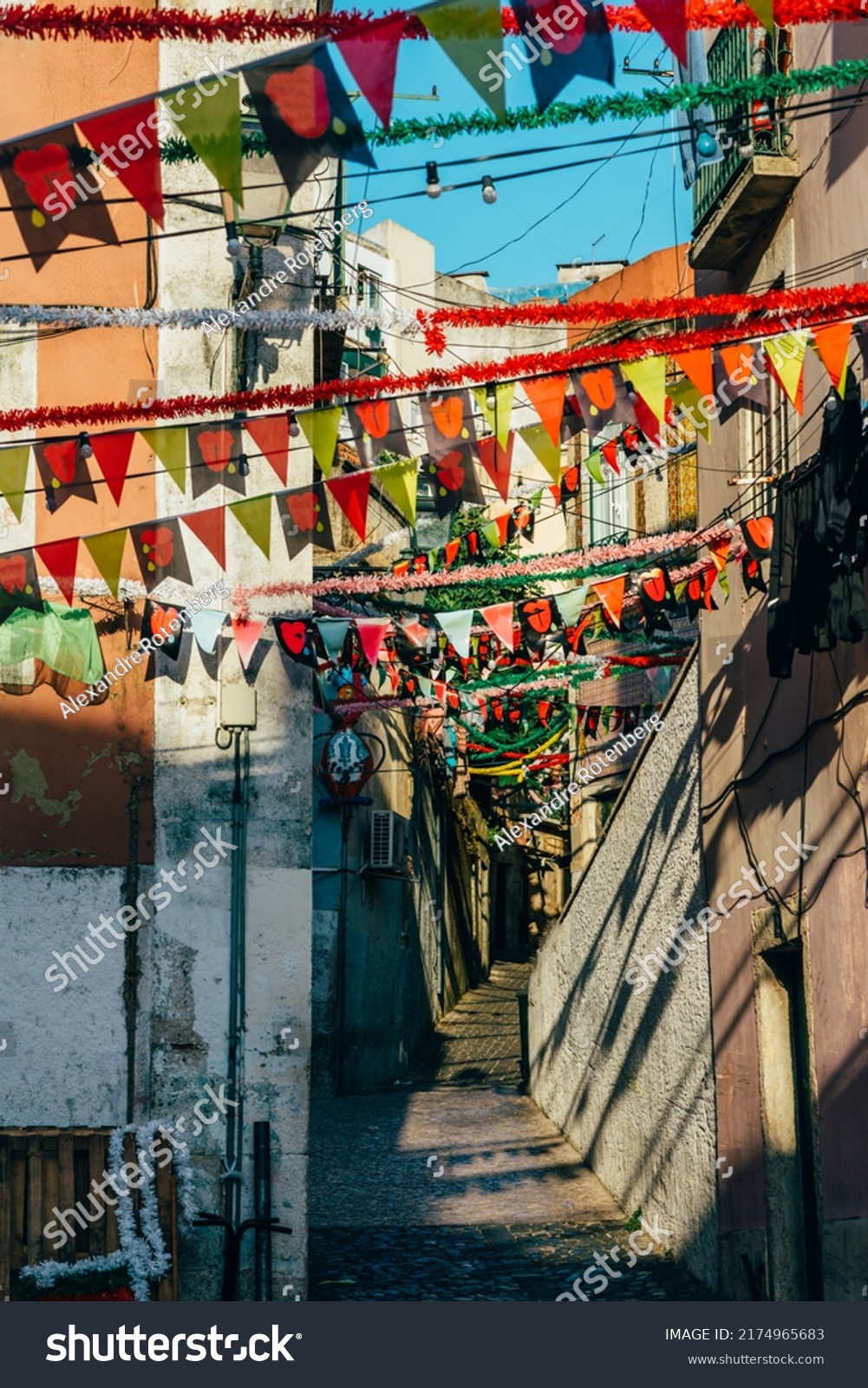 Typical portuguese street party decorations in Mouraria neighbourhood during the Saints Popular Parties #2174965683