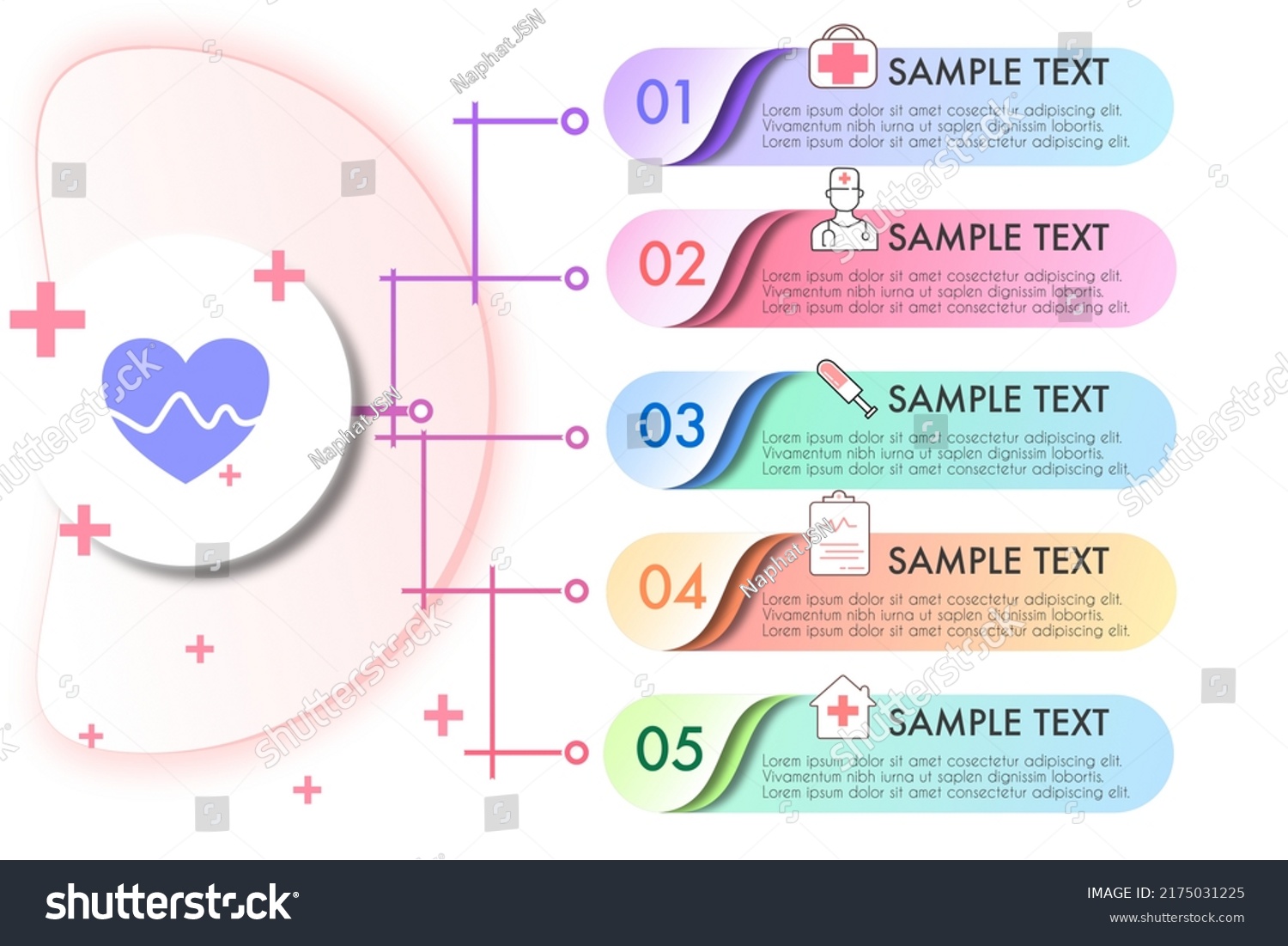 soft color tone medical infographics vector that compounds doctor icon, syringe icon, heart rate icon  #2175031225