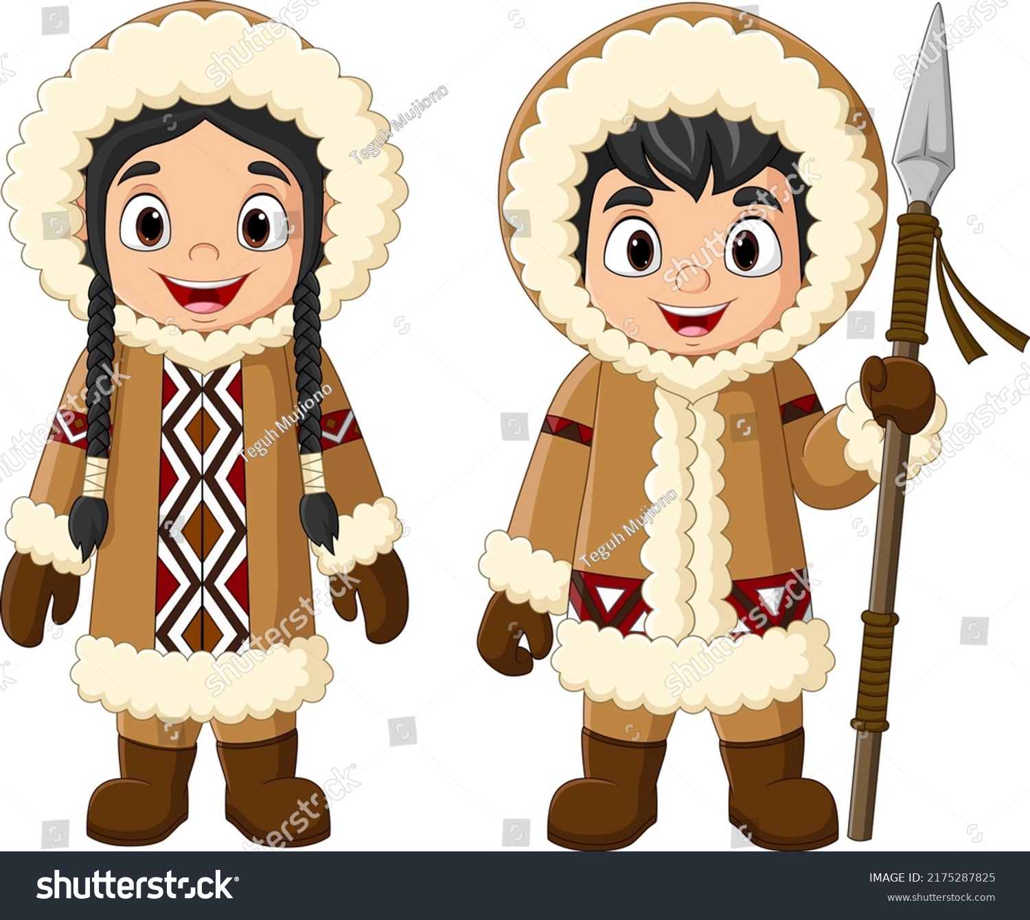 Cartoon eskimo kids wearing traditional clothes #2175287825