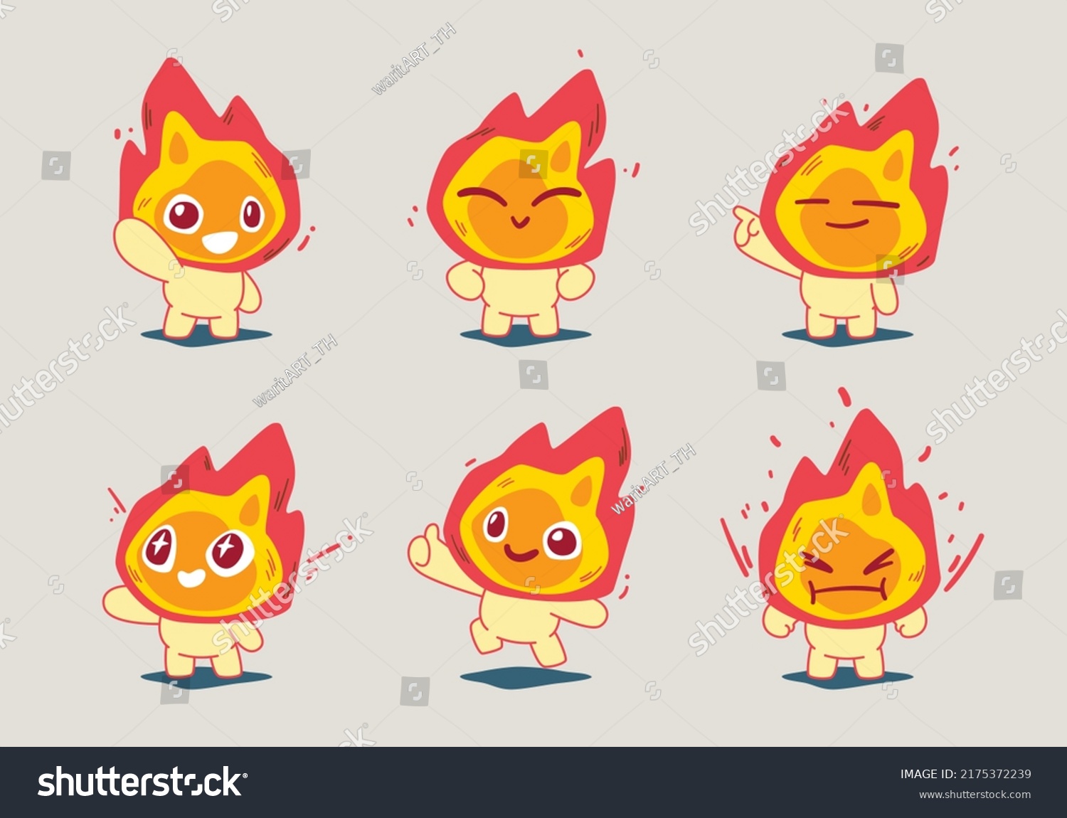 set of cartoon red fire character mascot - Royalty Free Stock Vector ...