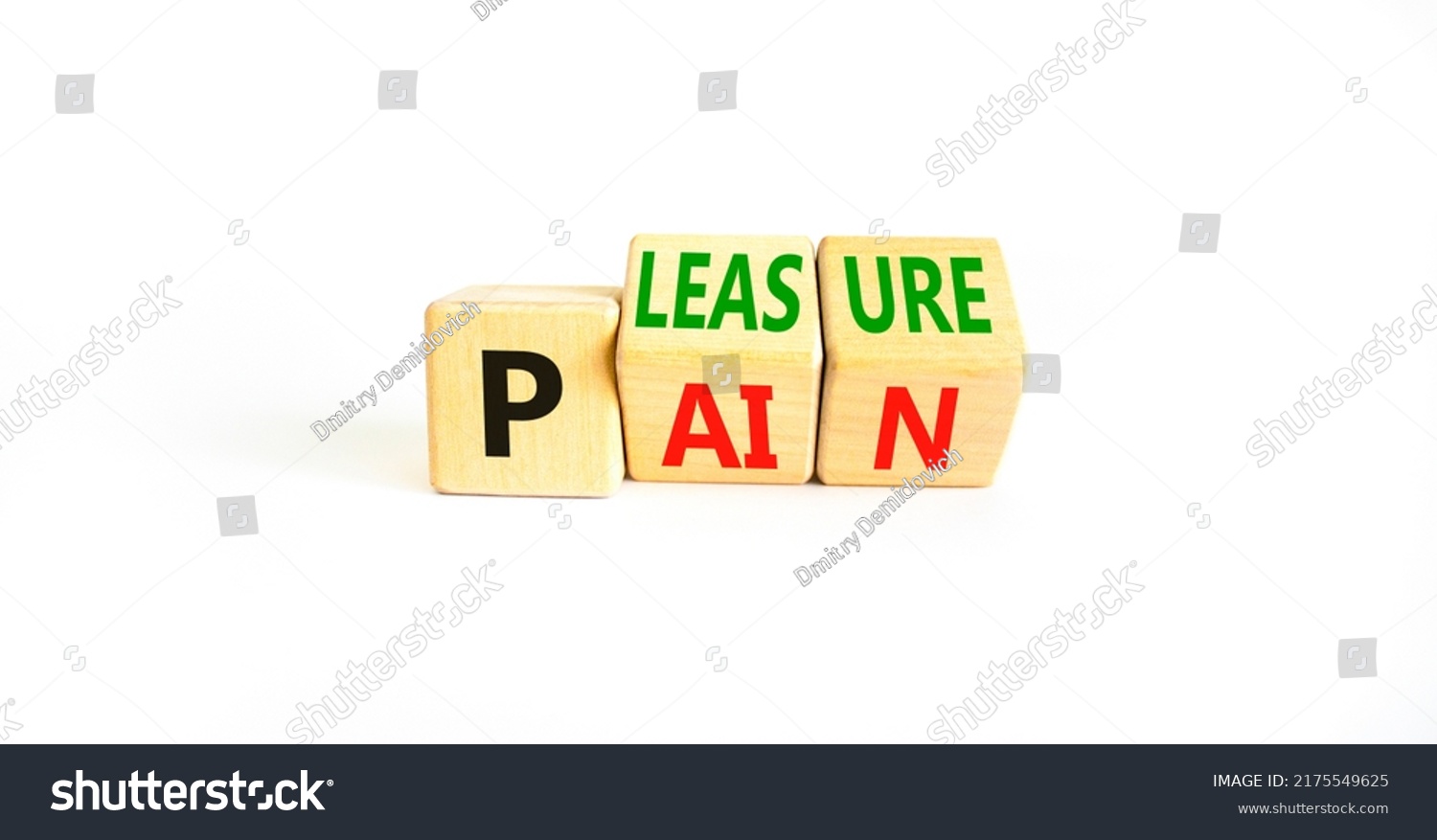 Pain or pleasure symbol. Concept words Pain or Pleasure on wooden cubes. Beautiful white table white background. Business and pain or pleasure concept. Copy space. #2175549625