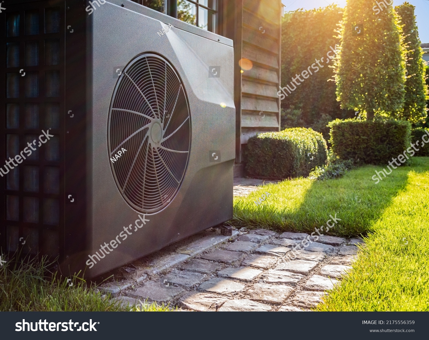 Air heat pump near pool house outdoors. #2175556359