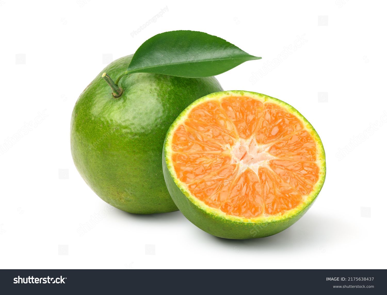 Tangerine orange with cut in half isolated on white background. Clipping path. #2175638437