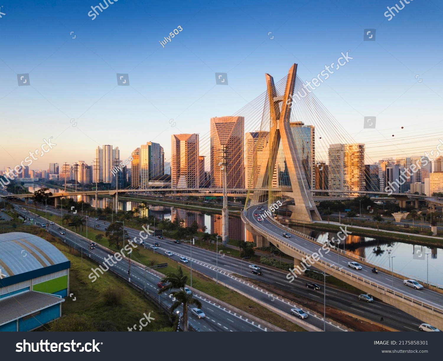 Aerial view of the famous cable-stayed bridge of Sao Paulo city. #2175858301