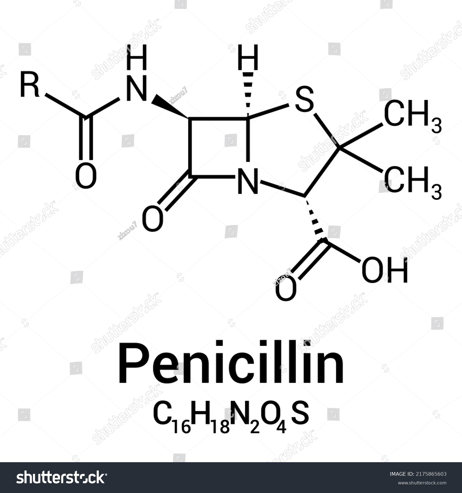 Chemical Structure Of Penicillin C16h18n2o4s Royalty Free Stock