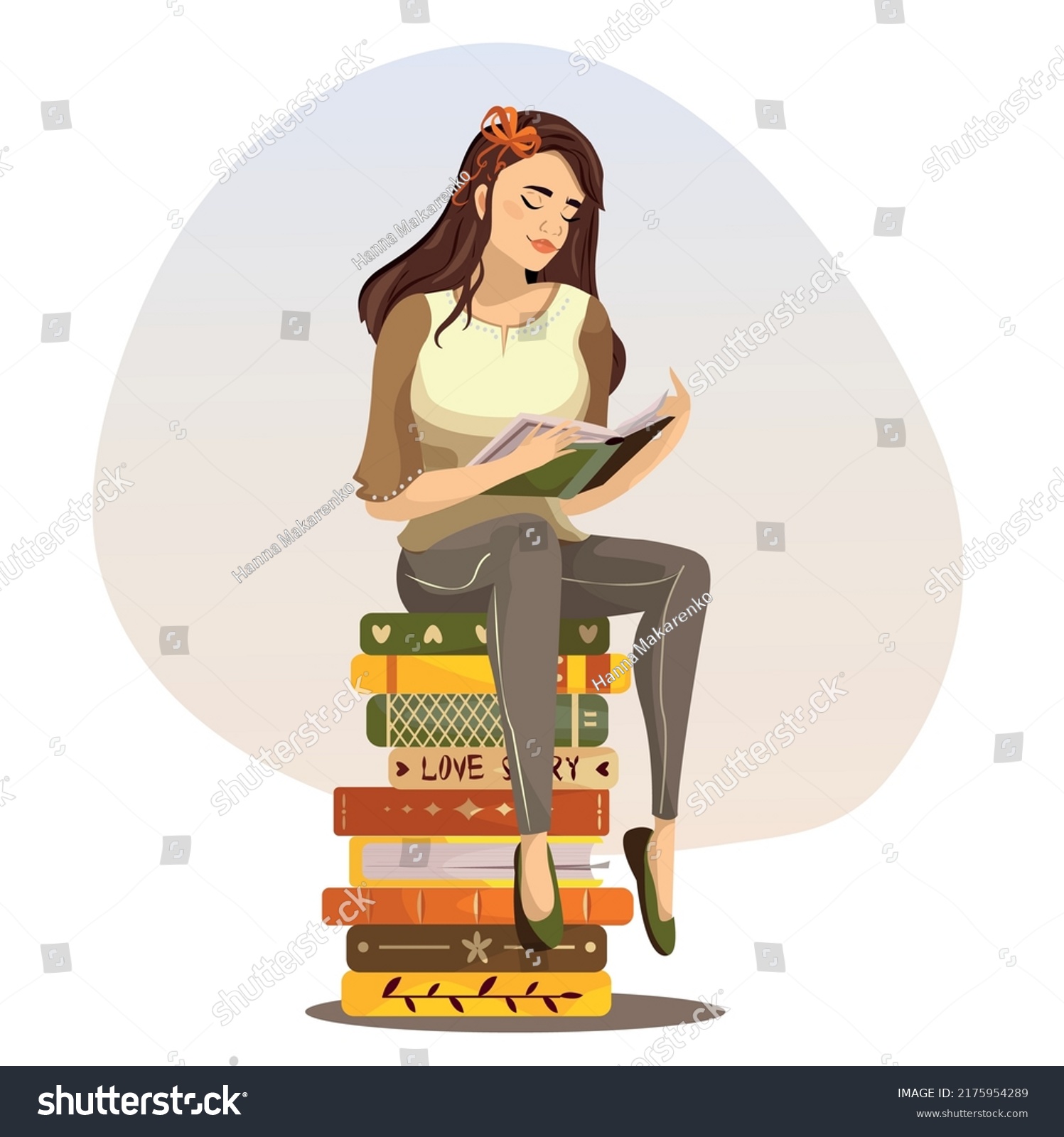 Cute Girl Holding Books Of Different Colors In Royalty Free Stock Vector 2175954289