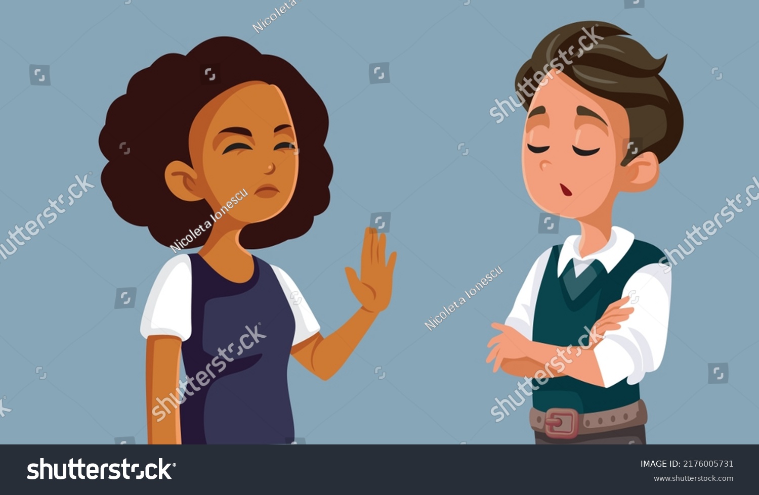 Teen Girl Saying No Vector Cartoon Illustration Royalty Free Stock Vector 2176005731 1094