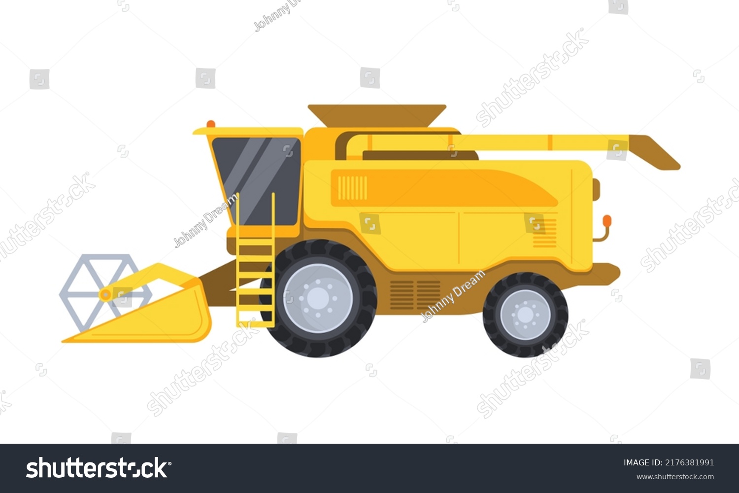 Combine harvester. Agriculture industrial farm equipment machinery. Agricultural vehicle vector illustration in flat style. Farming transport isolated on white. #2176381991