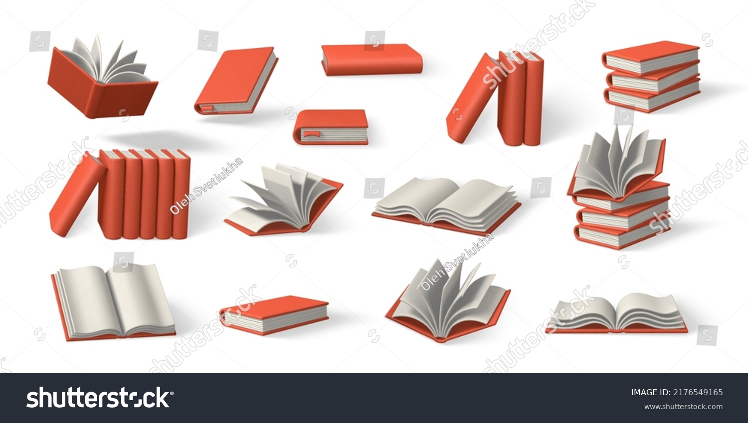 Set of 3d cute cartoon books. Realistic bookss with shaddow. Education and online class concept. Vector illustration. #2176549165
