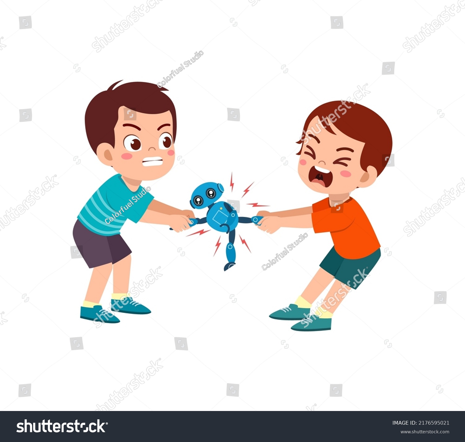 little kid pulling toy with friend and feel - Royalty Free Stock Vector ...