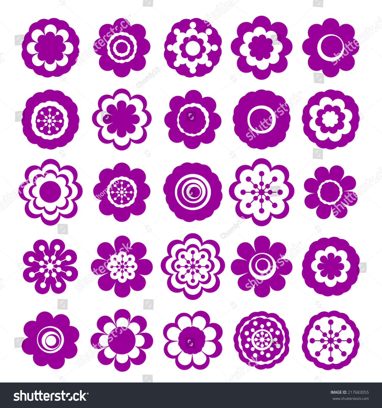 Realistic paper sticker: set of flowers. Isolated illustration icon #217683055