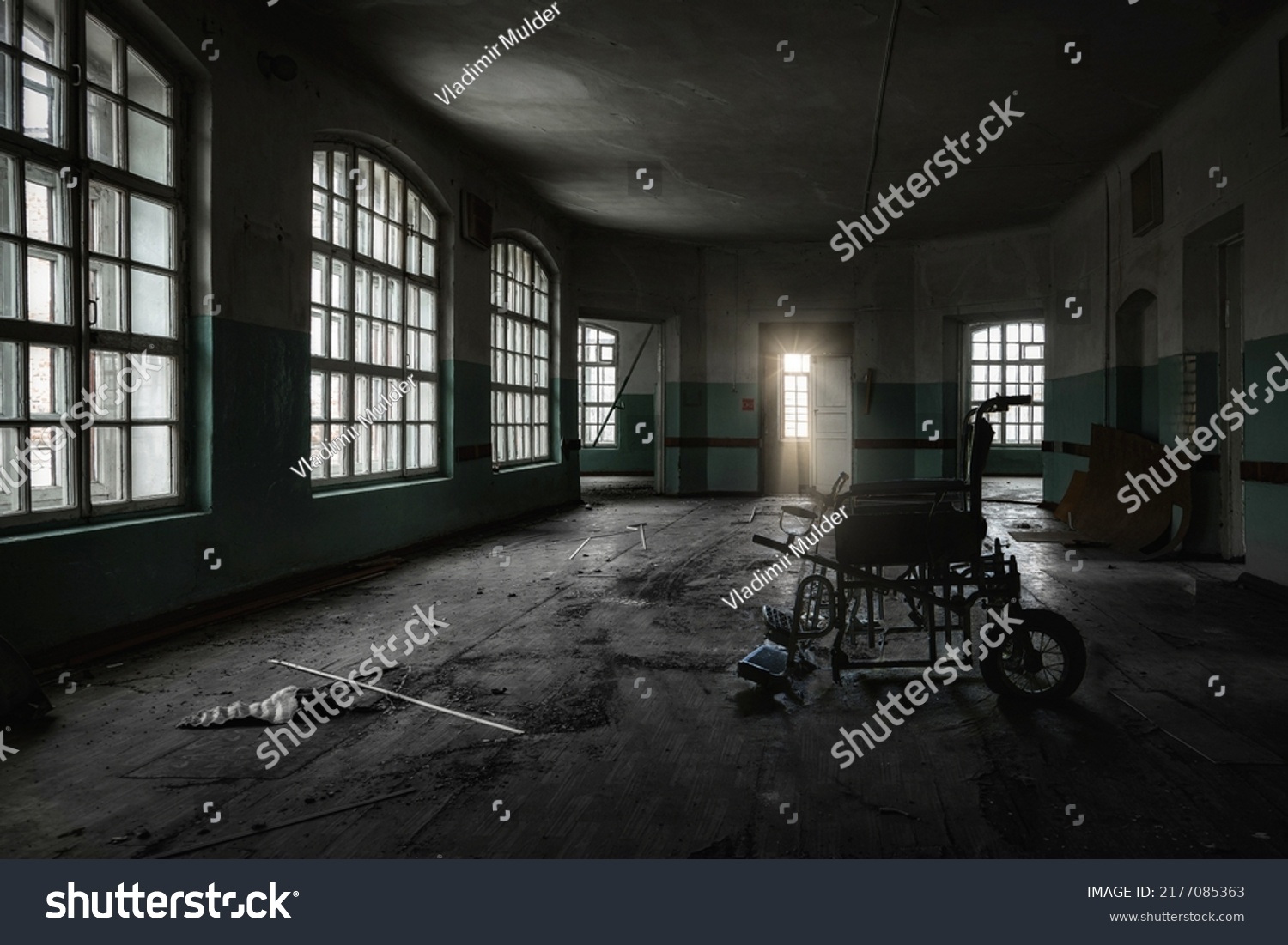 Inside old Orlovka Asylum for the insane in Voronezh Region. Dark creepy abandoned mental hospital. #2177085363