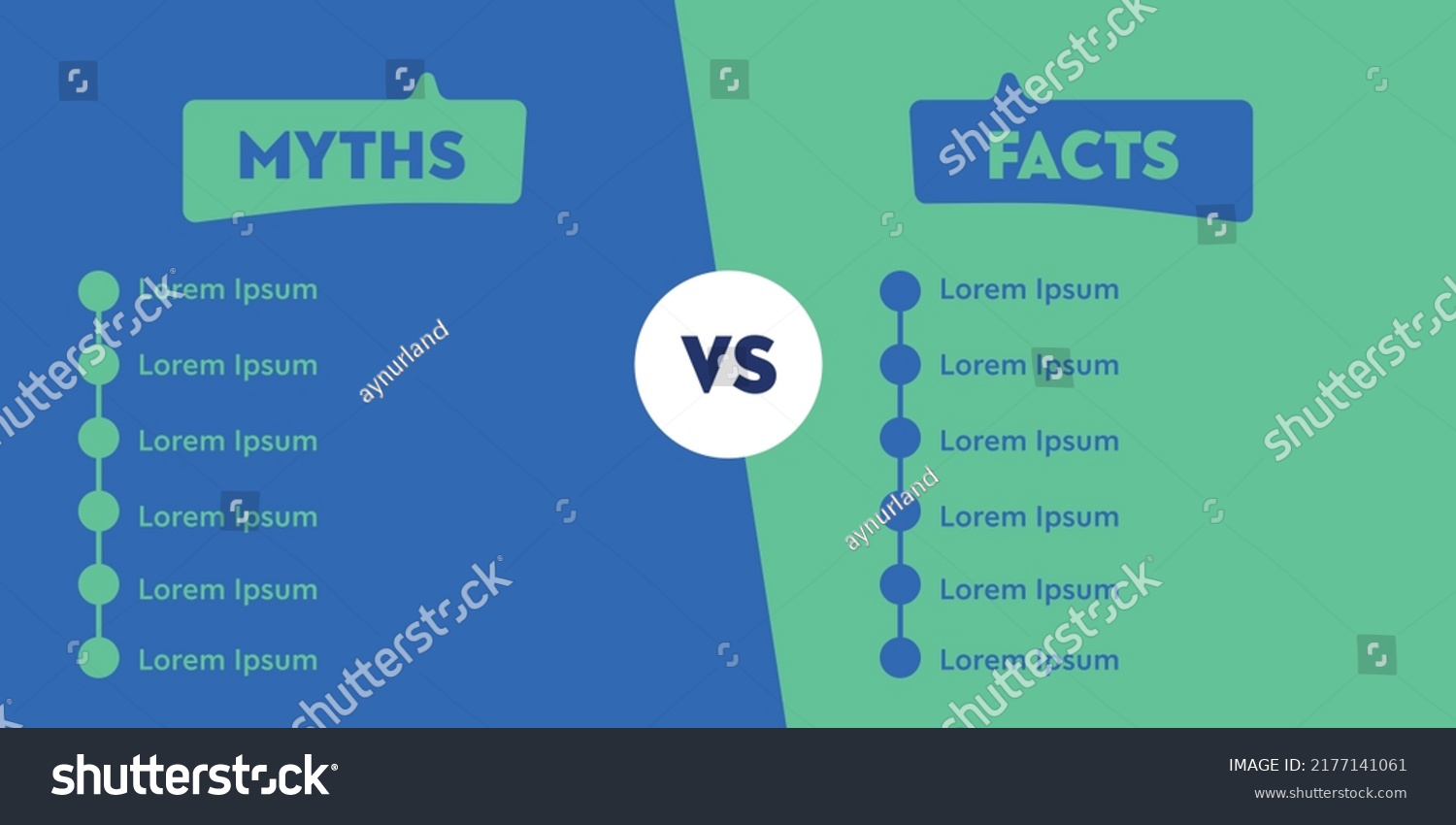 Facts vs myths versus battle background. Concept of thorough fact-checking or easy compare evidence.. Vector illustration. #2177141061