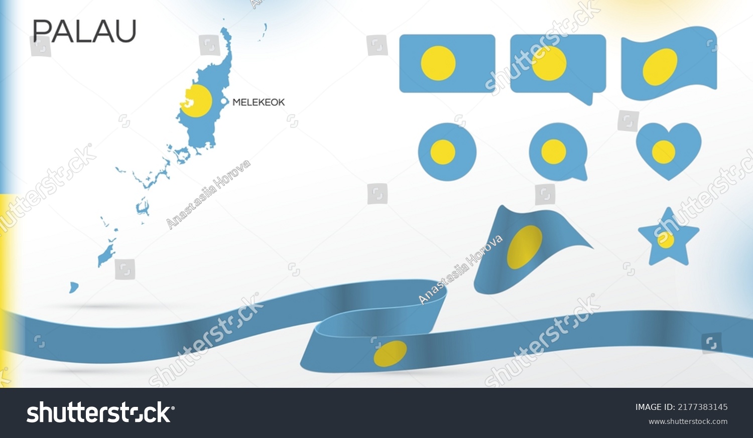 Palau Flags Set Various Designs Map And Royalty Free Stock Vector 2177383145