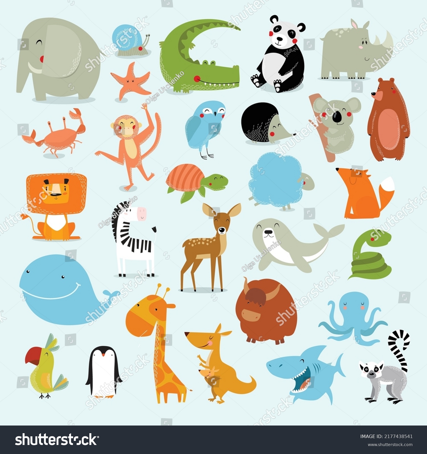 Big vector set of cartoon animals. The crocodile - Royalty Free Stock