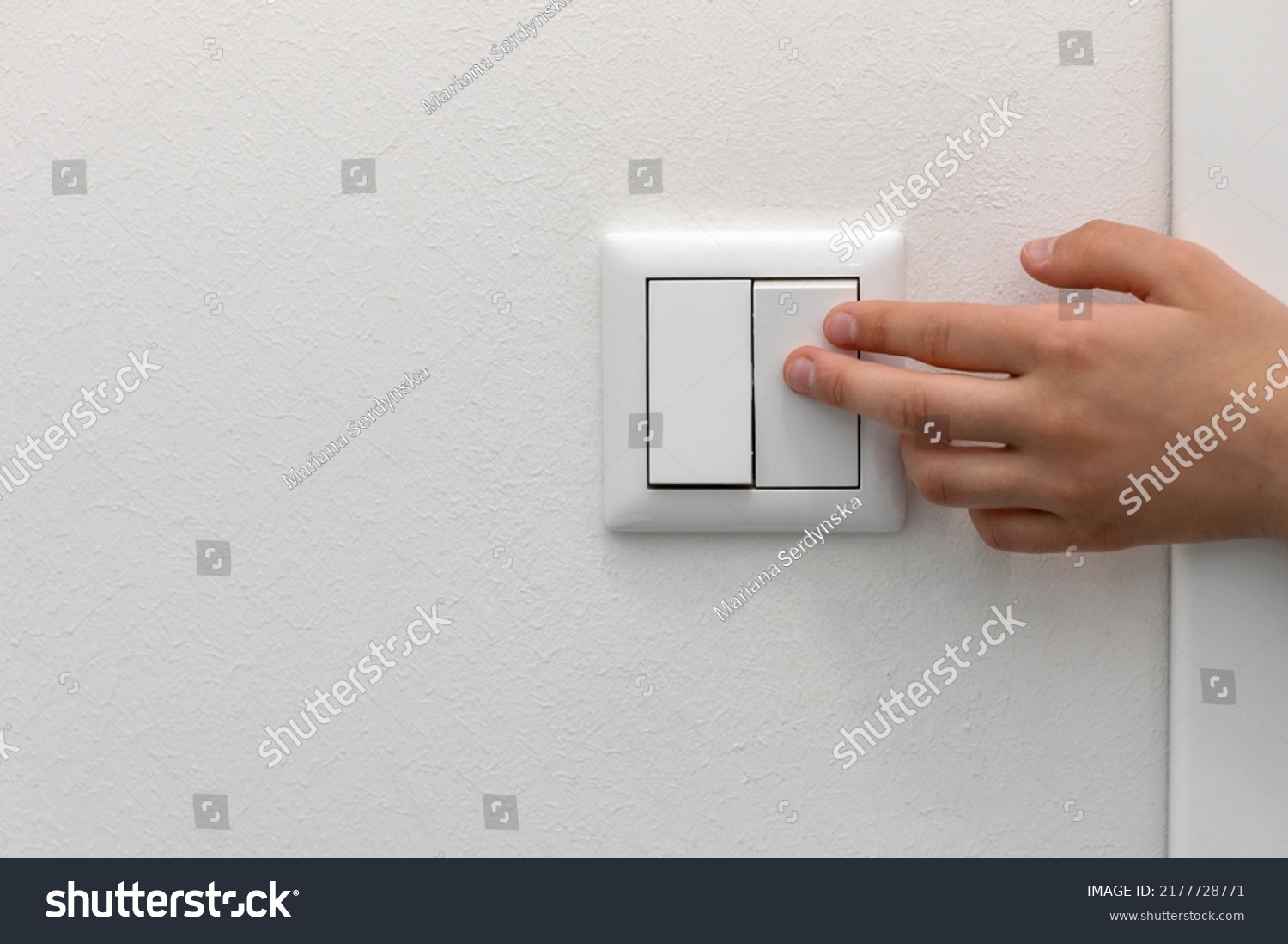 Switching Off the Light, Turning Off Light Switch. Saving concept. Copy space.  #2177728771