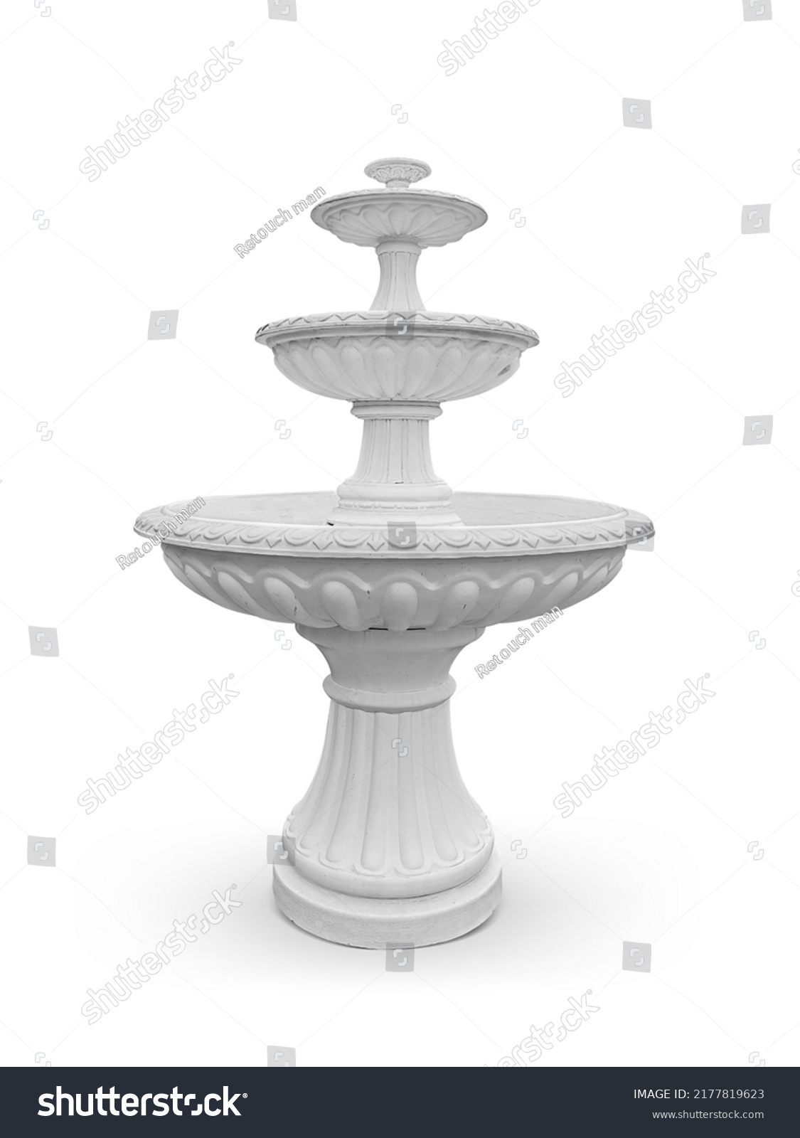 Vintage courtyard fountain isolated on white with clipping path #2177819623