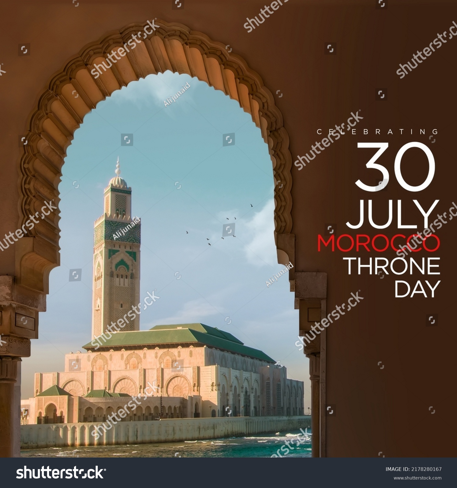 Morocco Throne Day poster on a cloudy, grungy and blurred background. 30 July #2178280167