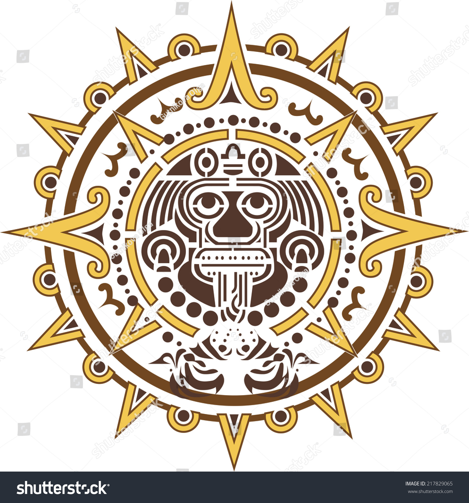 Aztec sun logo ethnic symbol - Royalty Free Stock Vector 217829065 ...