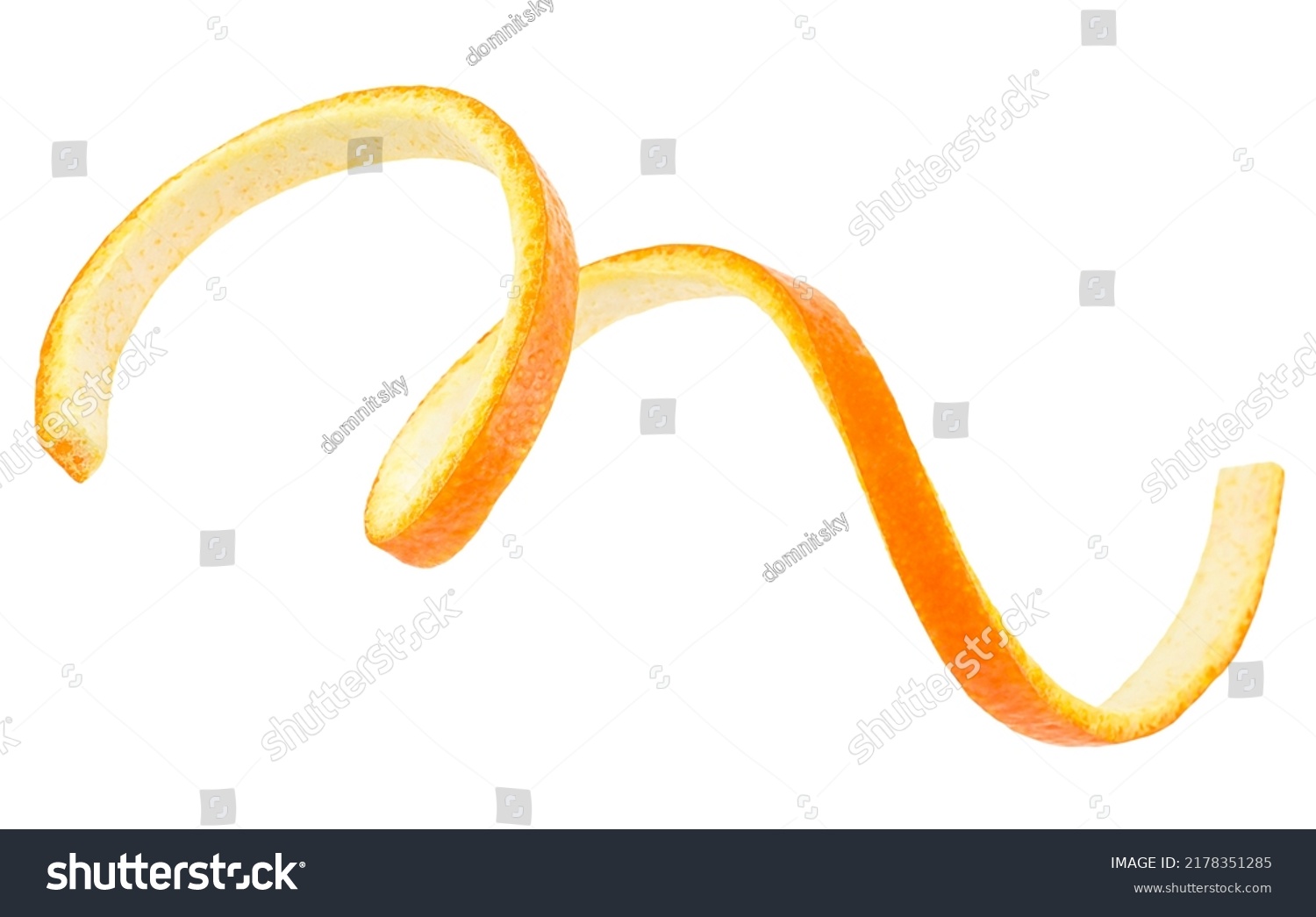 Spiral form of orange peel isolated on a white background, top view. #2178351285