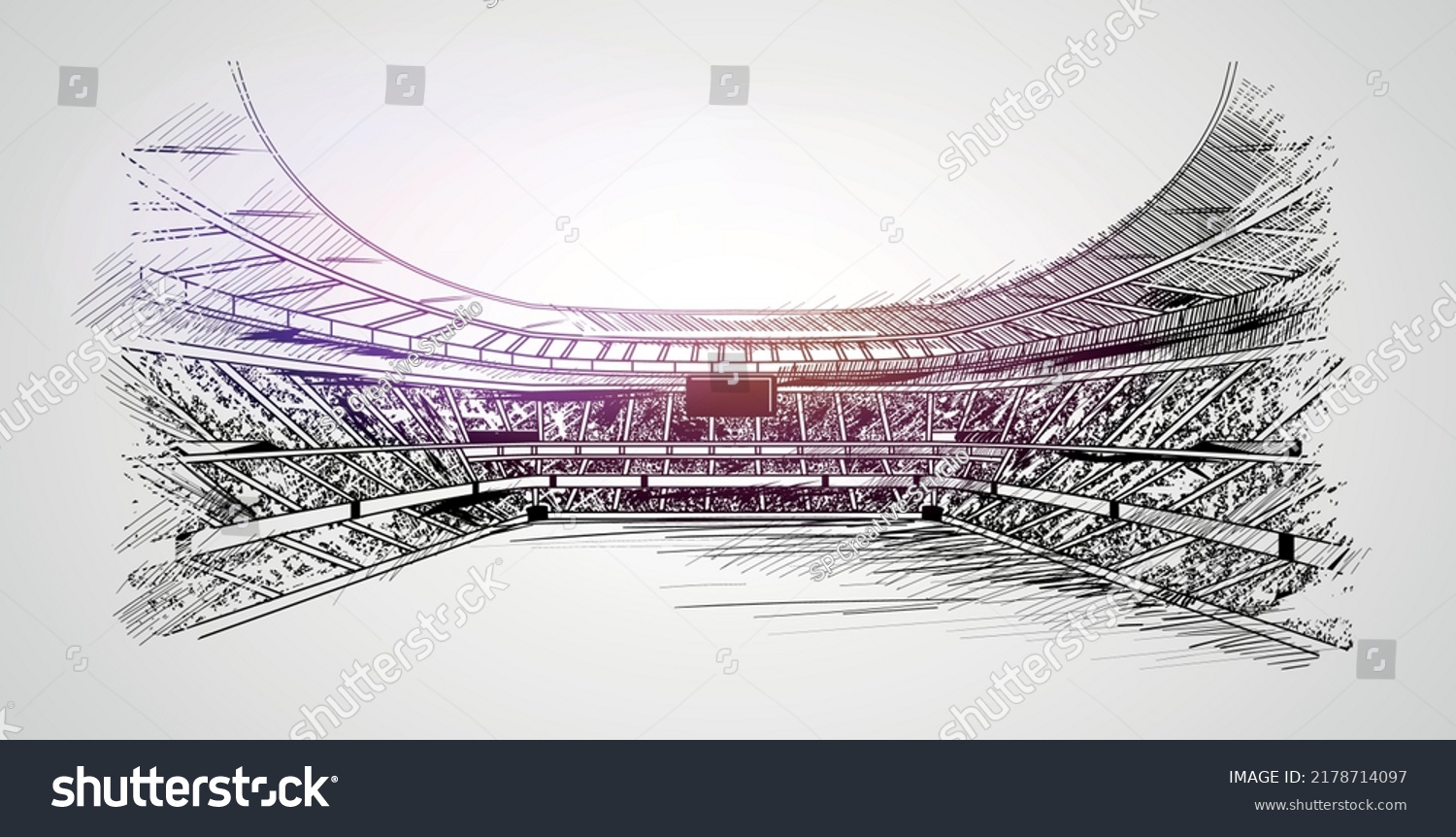 Soccer stadium sketch vector. Football or cricket stadium line drawing illustration. #2178714097