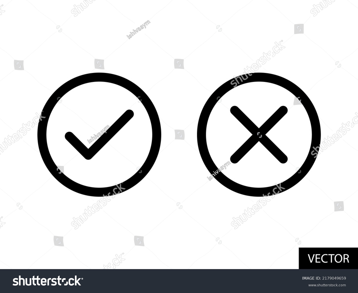 Tick and Cross checkmark vector icons in line style design for website design, app, UI, isolated on white background. Editable stroke. EPS 10 vector illustration. #2179049659