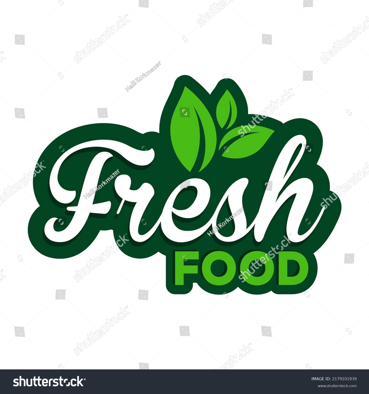 fresh food typography logo design with green leaf vector #2179101939