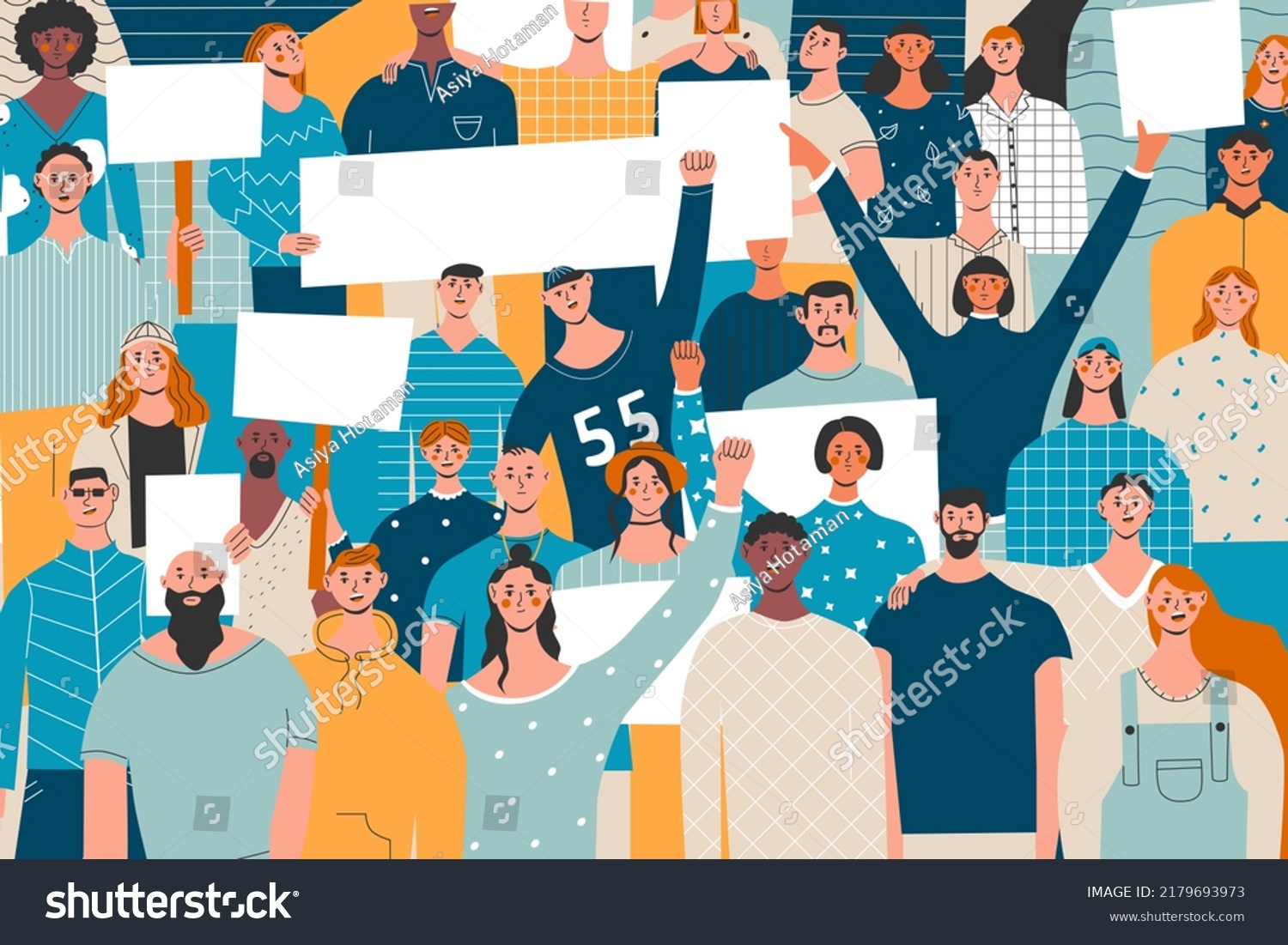 People with placards and posters. Group of - Royalty Free Stock Vector ...