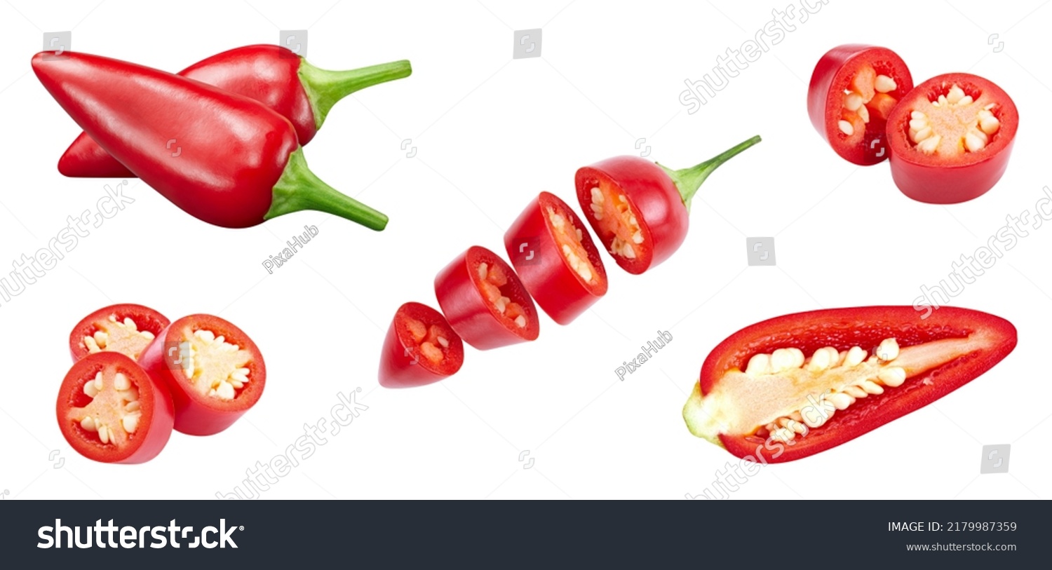Set of different chili pepper isolated on white background. Collection chili pepper isolated #2179987359