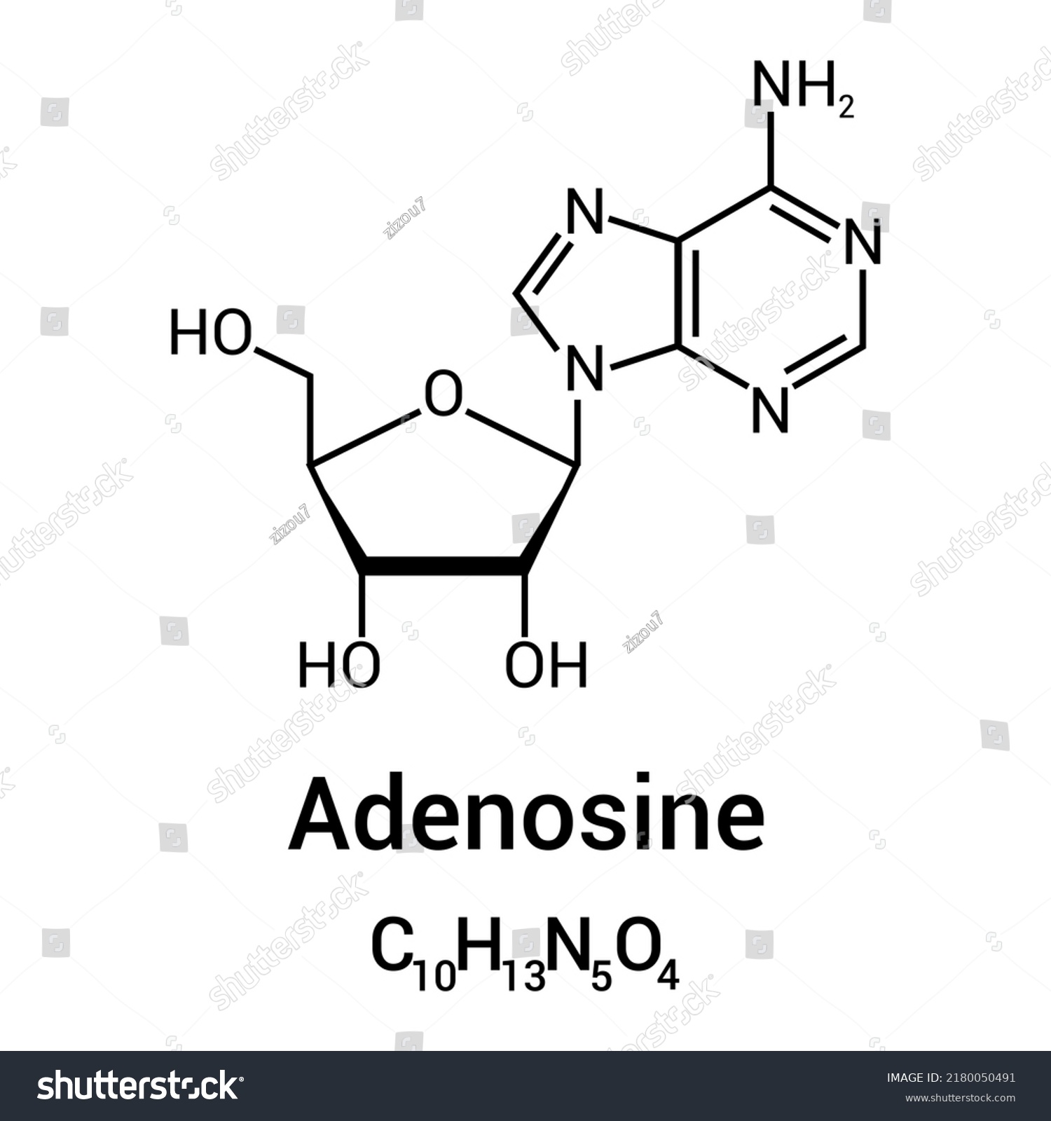 Chemical Structure Of Adenosine (C10H13N5O4) - Royalty Free Stock ...