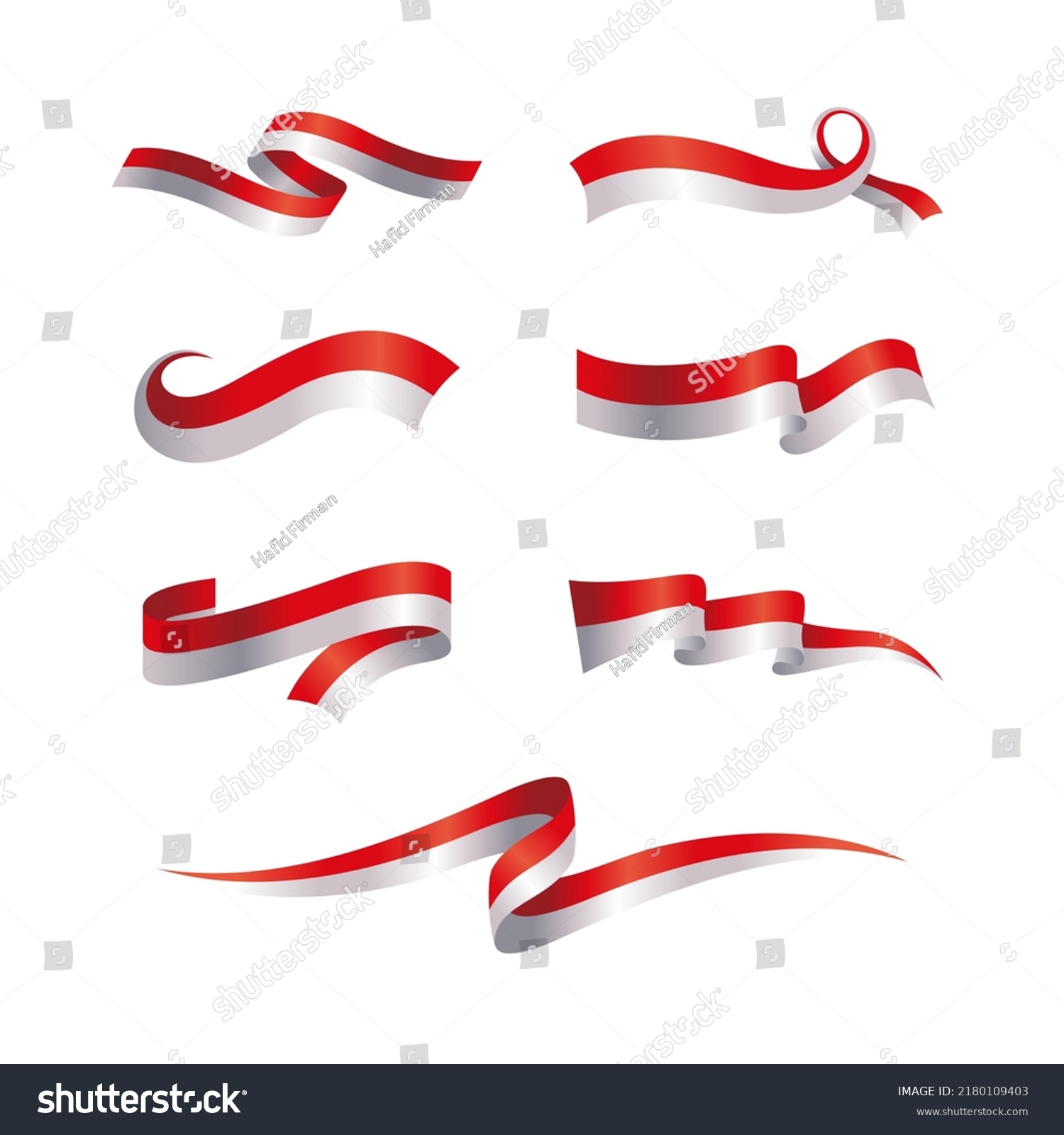set of indonesia flag ribbon vector, wavy indonesia flag collection #2180109403