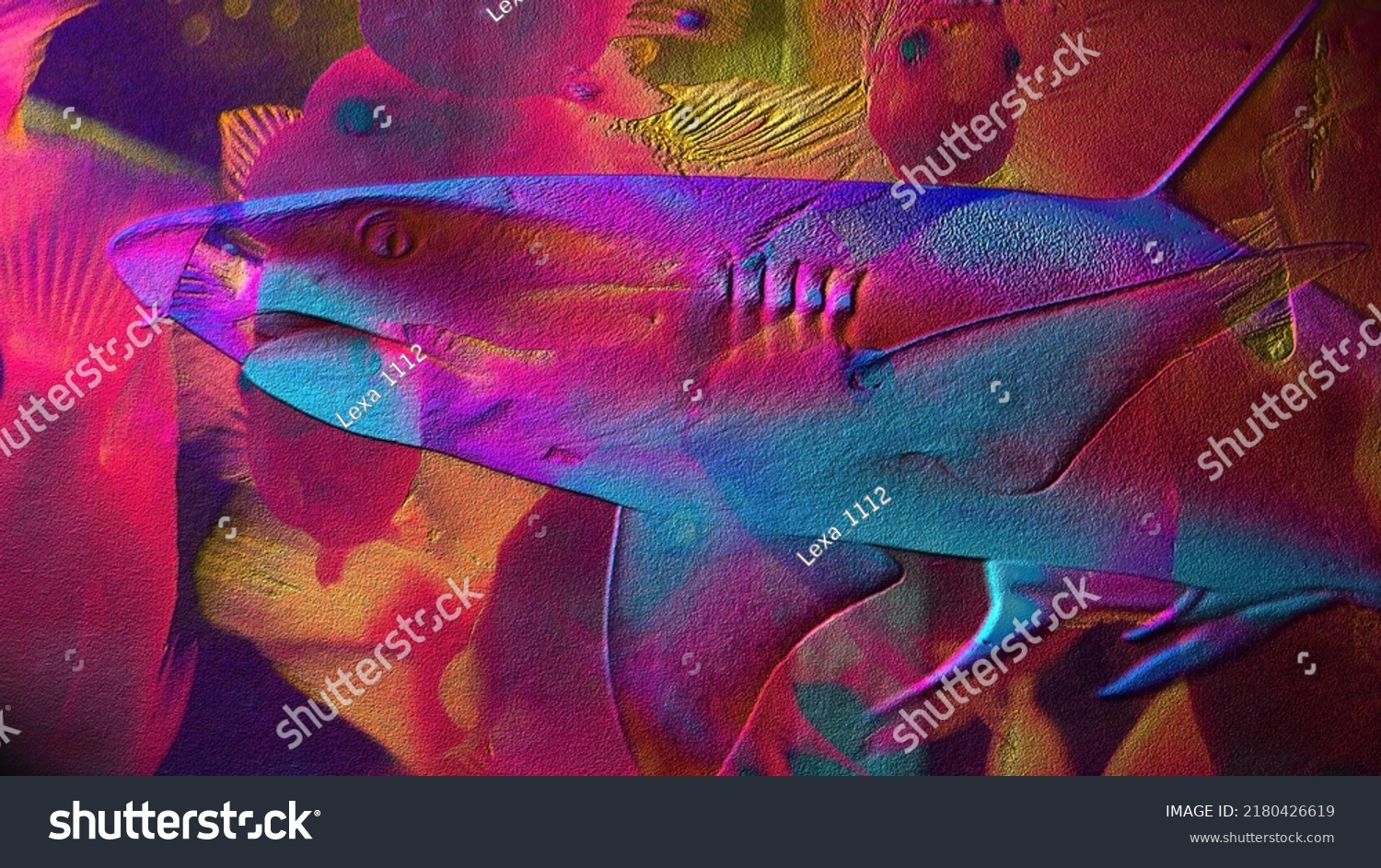 Multicolor background with a shark imitate painting on plaster #2180426619
