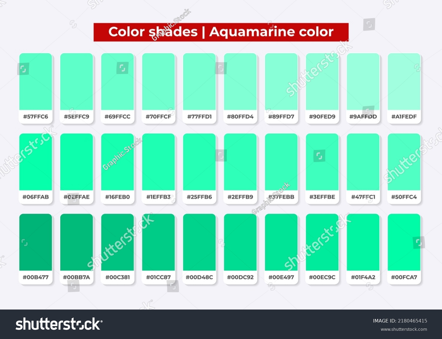 Aquamarine color palette with RGB HEX color Royalty Free Stock Vector