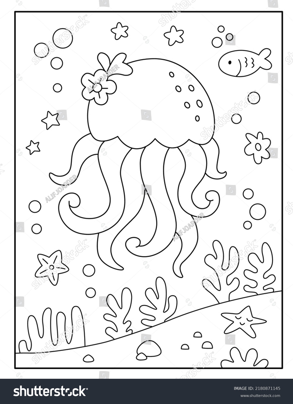 Cute jellyfish coloring page for kids - Royalty Free Stock Vector