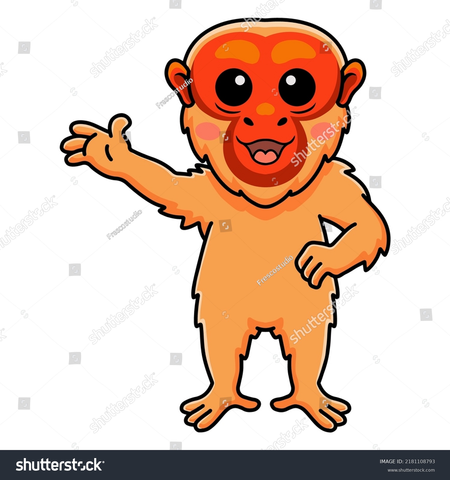 Cute bald uakari monkey cartoon waving hand - Royalty Free Stock Vector ...